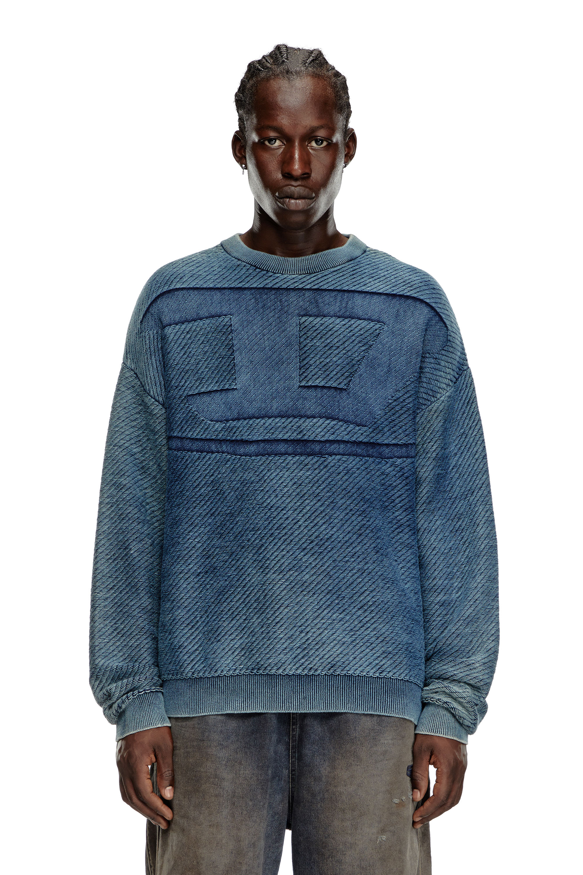 Diesel - K-KLEVERY, Man Denim-effect jumper in cotton in Blue - Image 1