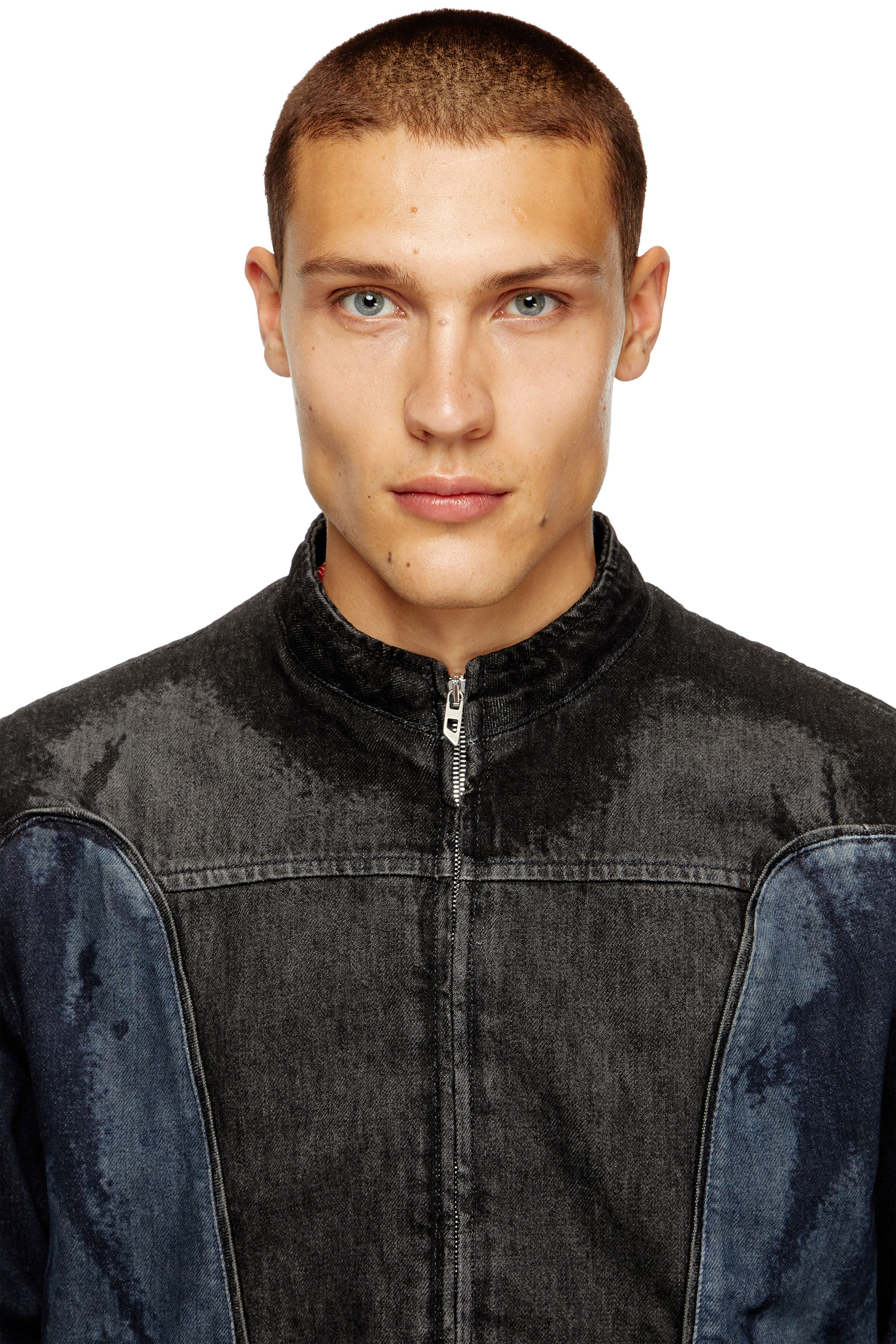 Diesel - D-BLENK-S, Man's Biker-style jacket in bicolour denim in Black/Blue - 5
