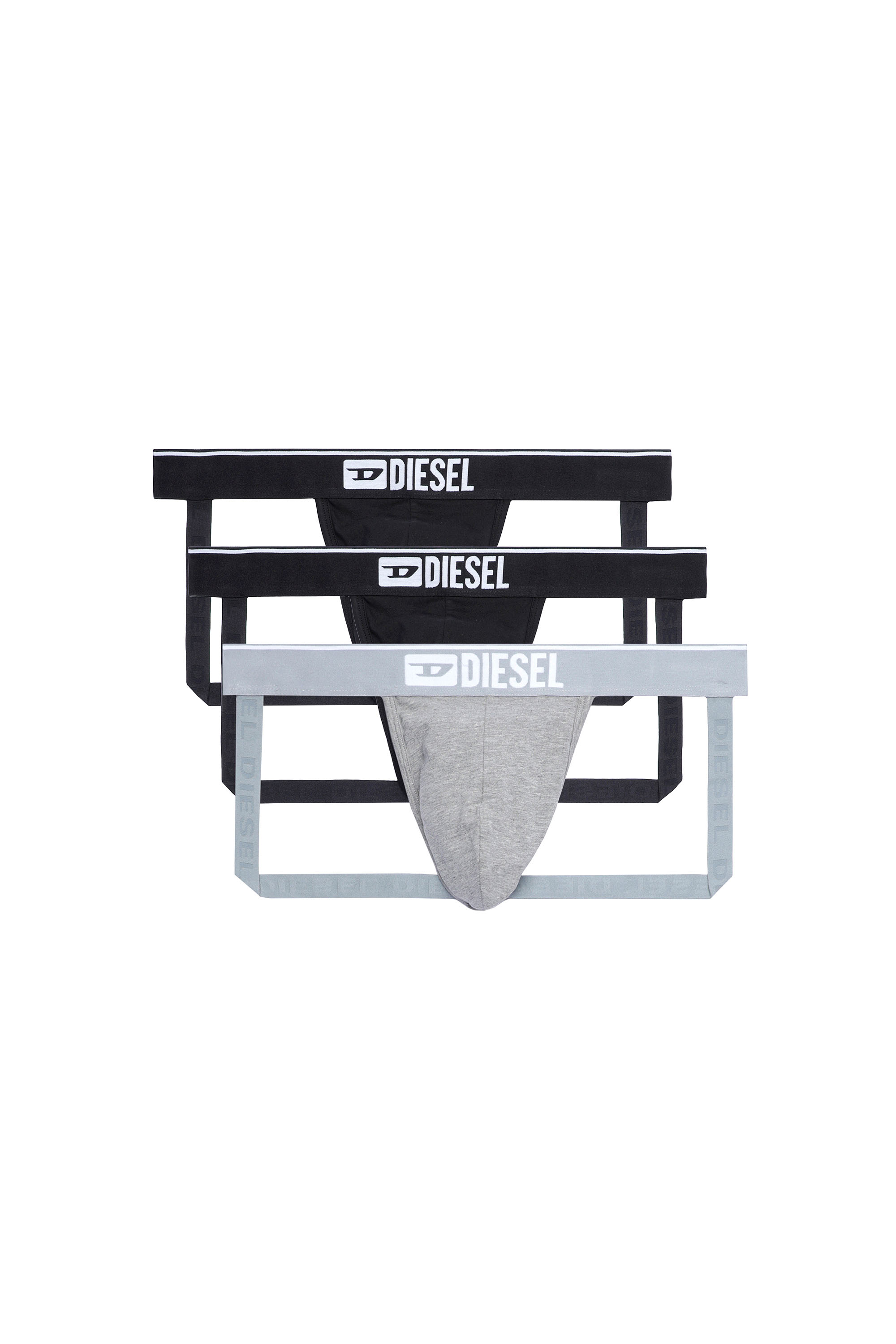 Diesel - UMBR-JOCKYTHREEPACK, Man's Three-pack jockstraps with front logo in Black/Grey - 2