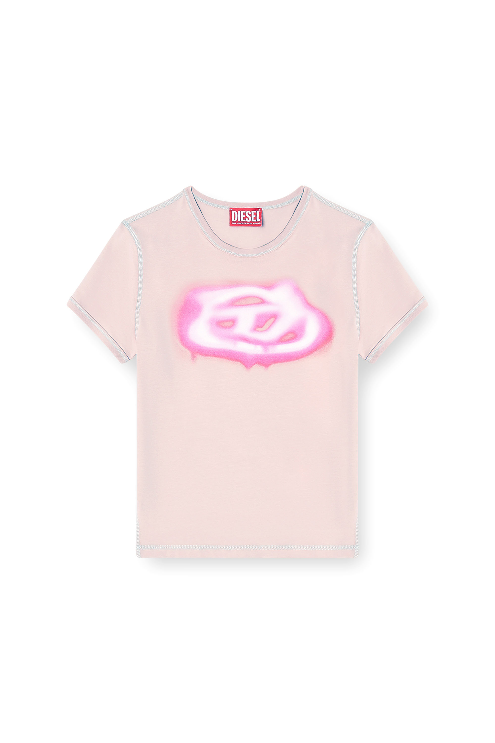 Diesel - T-UNCUTIES-LONG-S3, Woman's Slim T-shirt with graffiti-effect logo in Pink - 3