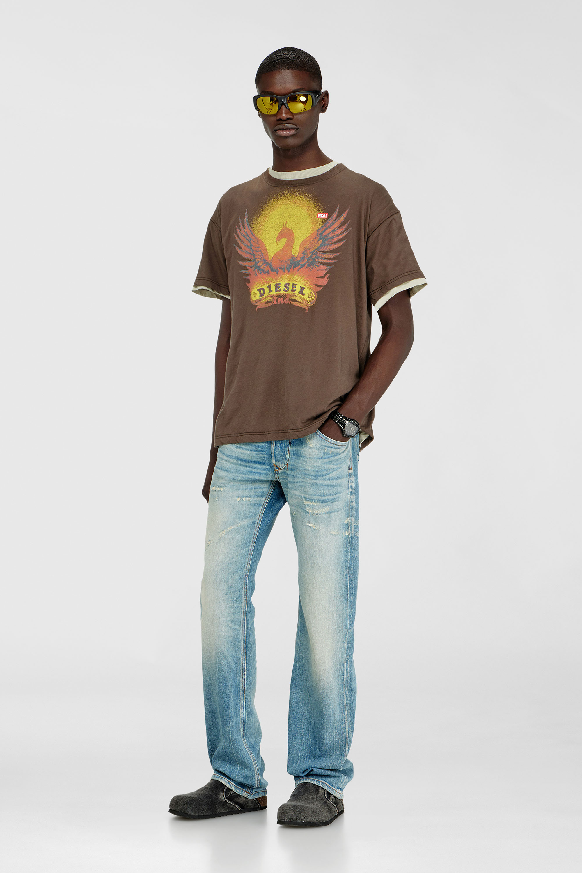 Diesel - T-NORM-AA1, Man's Regular T-shirt with Phoenix print in Brown - 1