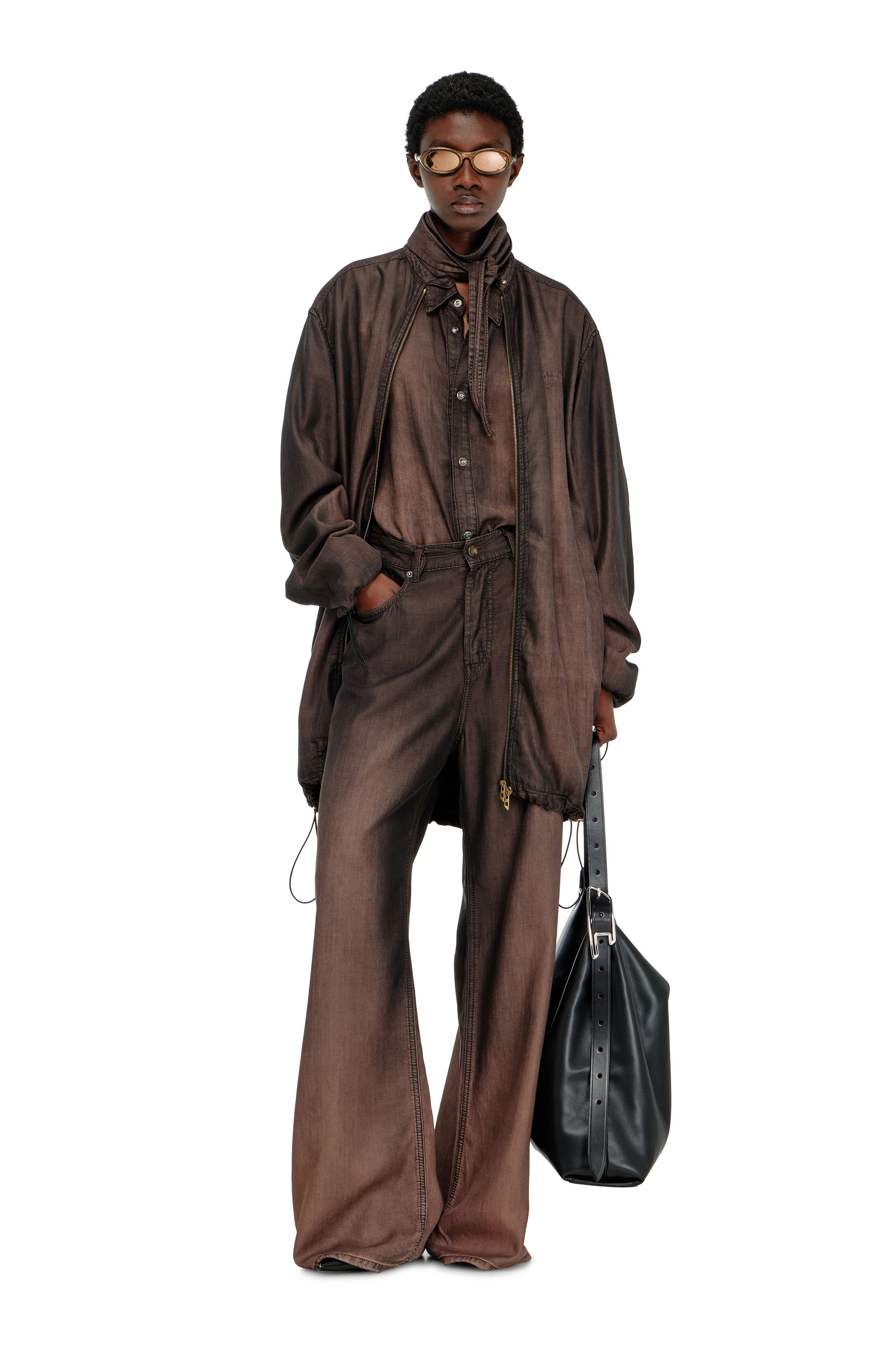 Diesel - DE-TROIT-S, Woman's Light jacket in fluid coated denim in Brown - 1