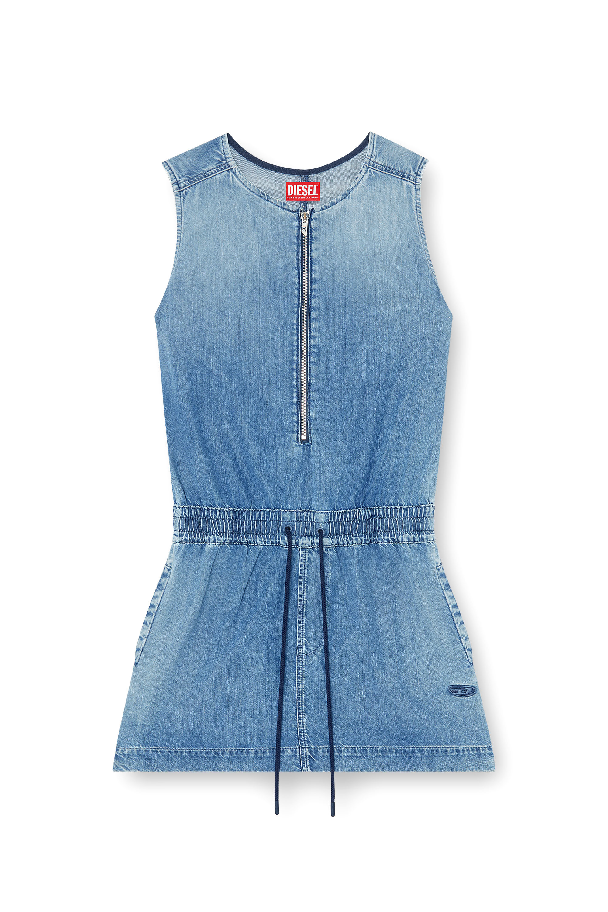Diesel - DE-SLAM-S, Woman's Fluid denim dress with drawstring waist in Melange Blue - 2