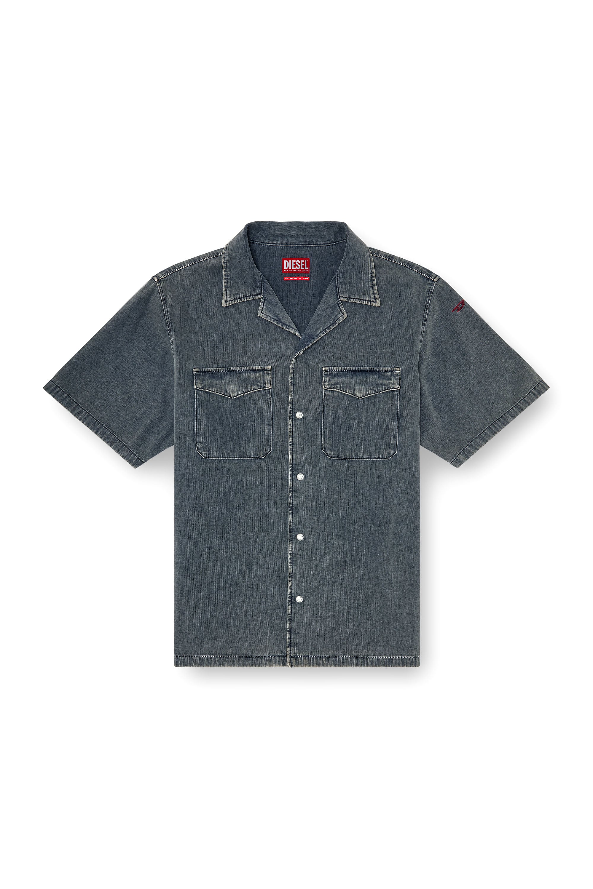 Diesel - D-NABIL-P, Man's Bowling shirt in coloured denim in Dark grey - 3