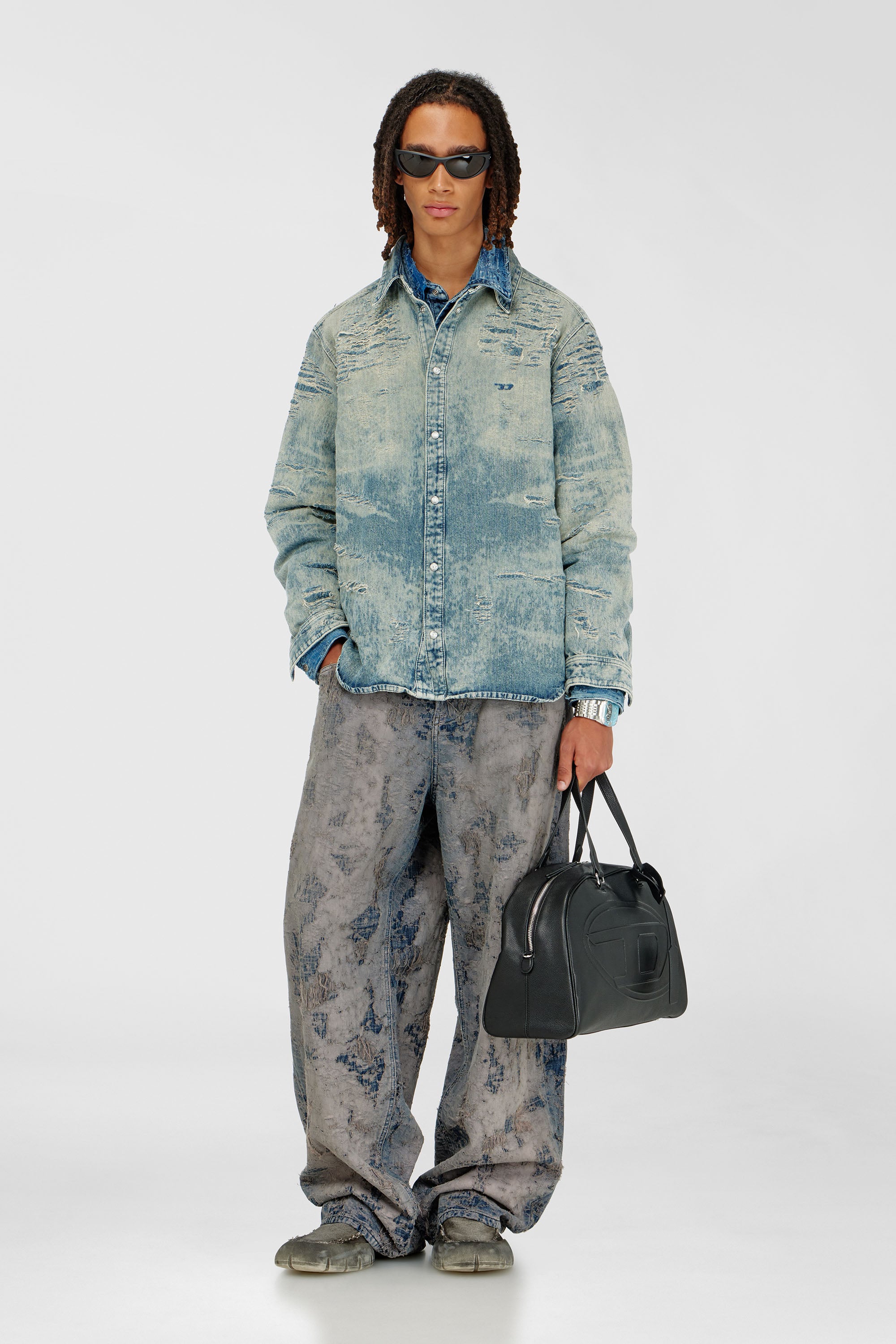 Diesel - D-SIMPLY, Man's Shirt in distressed-effect jacquard denim in Light Blue - 2