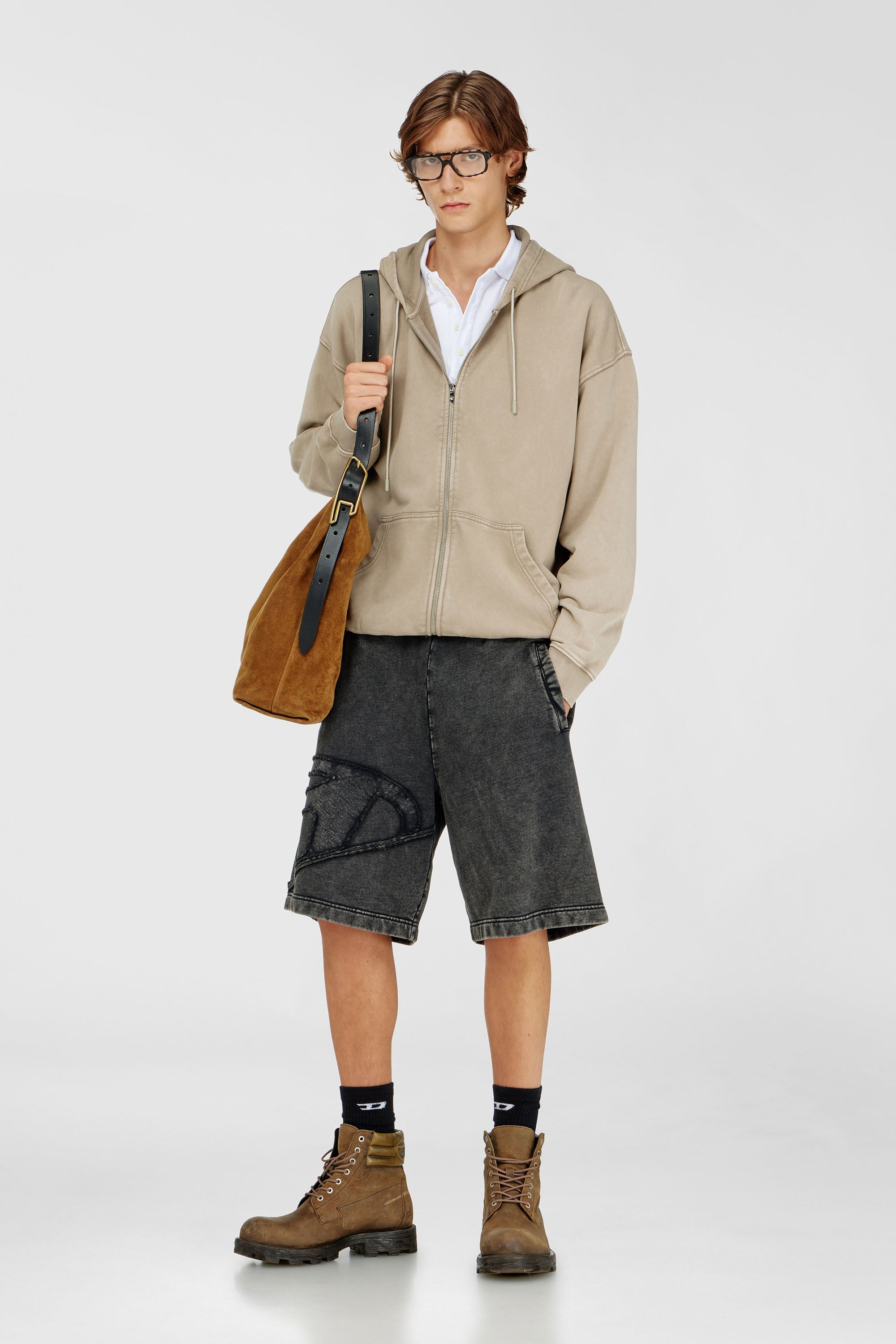 Diesel - P-CROW-MEGCUT, Man's Sweat shorts with sectioned Oval D logo in Black - 1