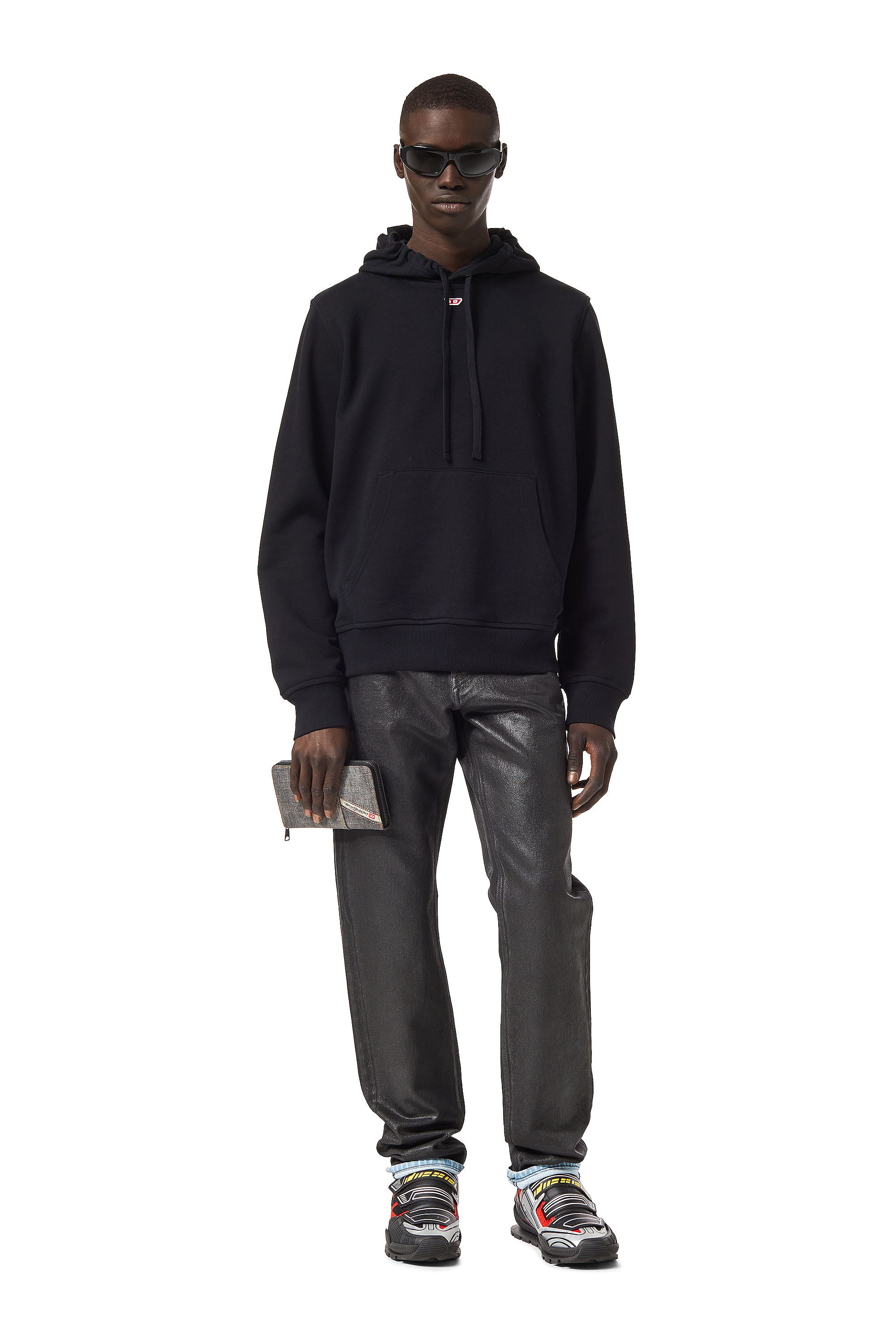 Diesel - S-GINN-HOOD-D, Man Cotton hoodie with mini D patch in Black - Image 2