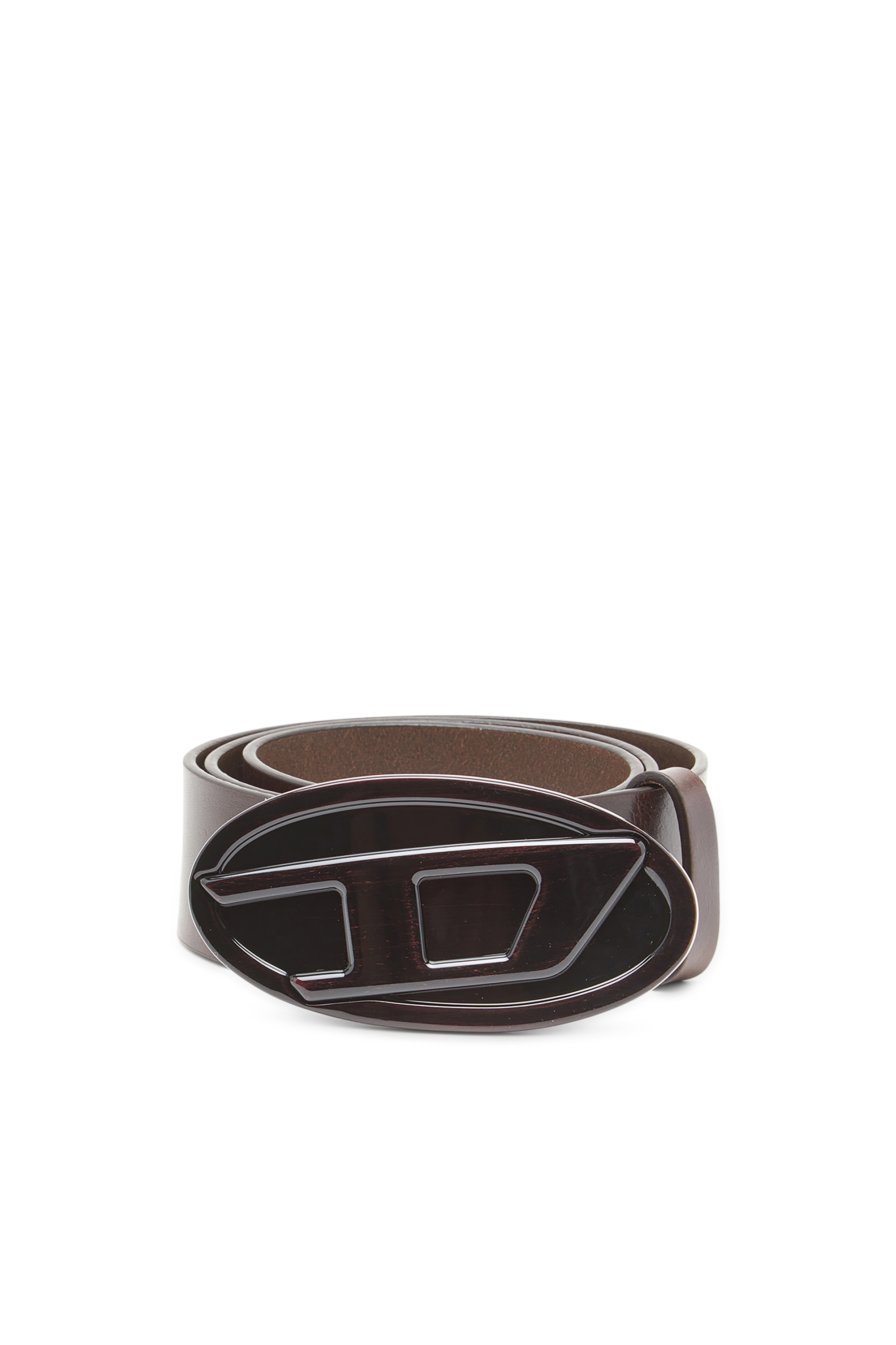 Diesel - B-1DR 2.0, Woman's 4cm leather belt with glossy Oval D buckle in Brown - 1