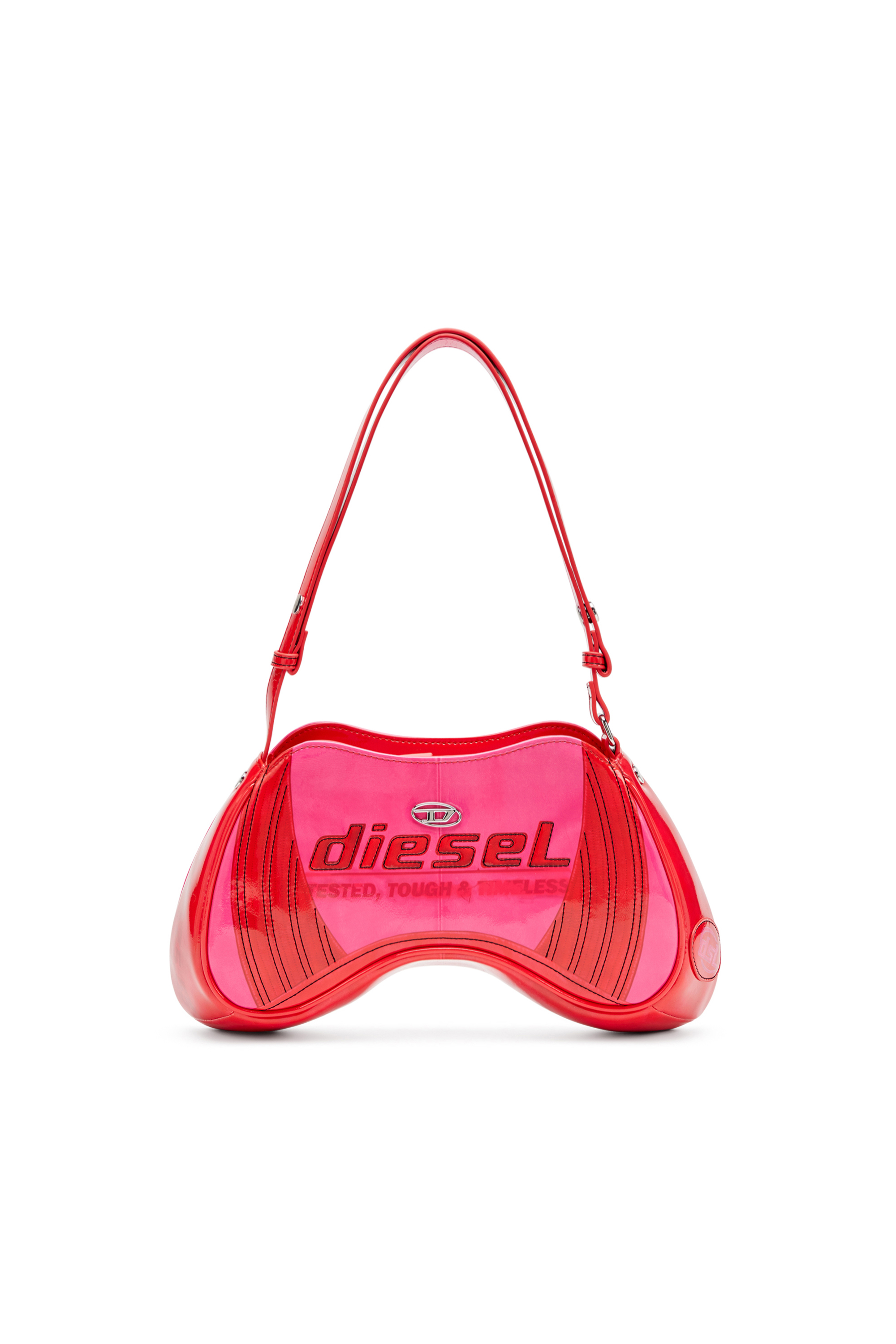 Diesel - PLAY SHOULDER, Woman's Play-Glossy shoulder bag with biker details in Pink - 1