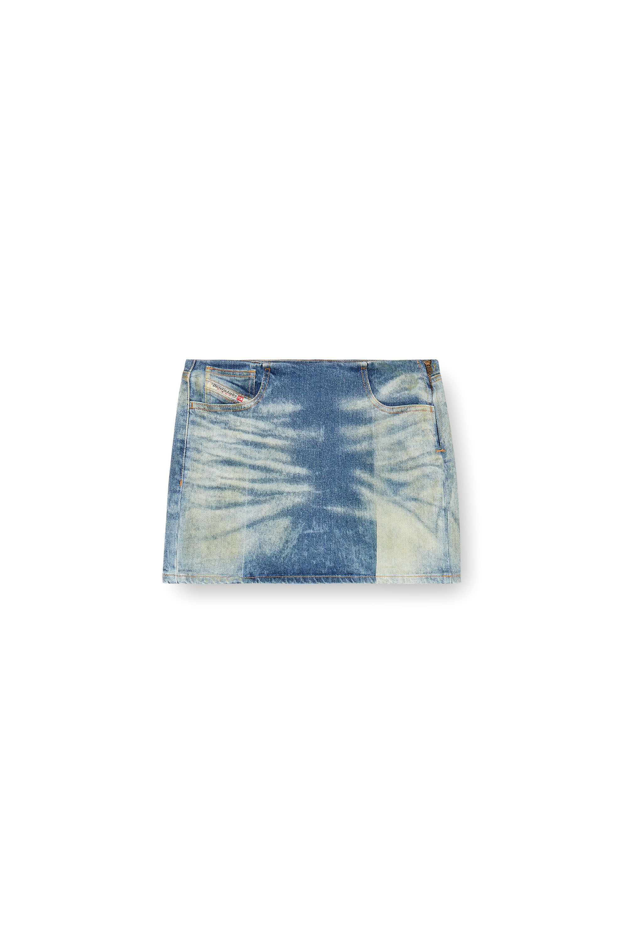 Diesel - DE-PRA-MINI-FSF, Woman's Denim miniskirt with solarised folds in Medium blue - 3