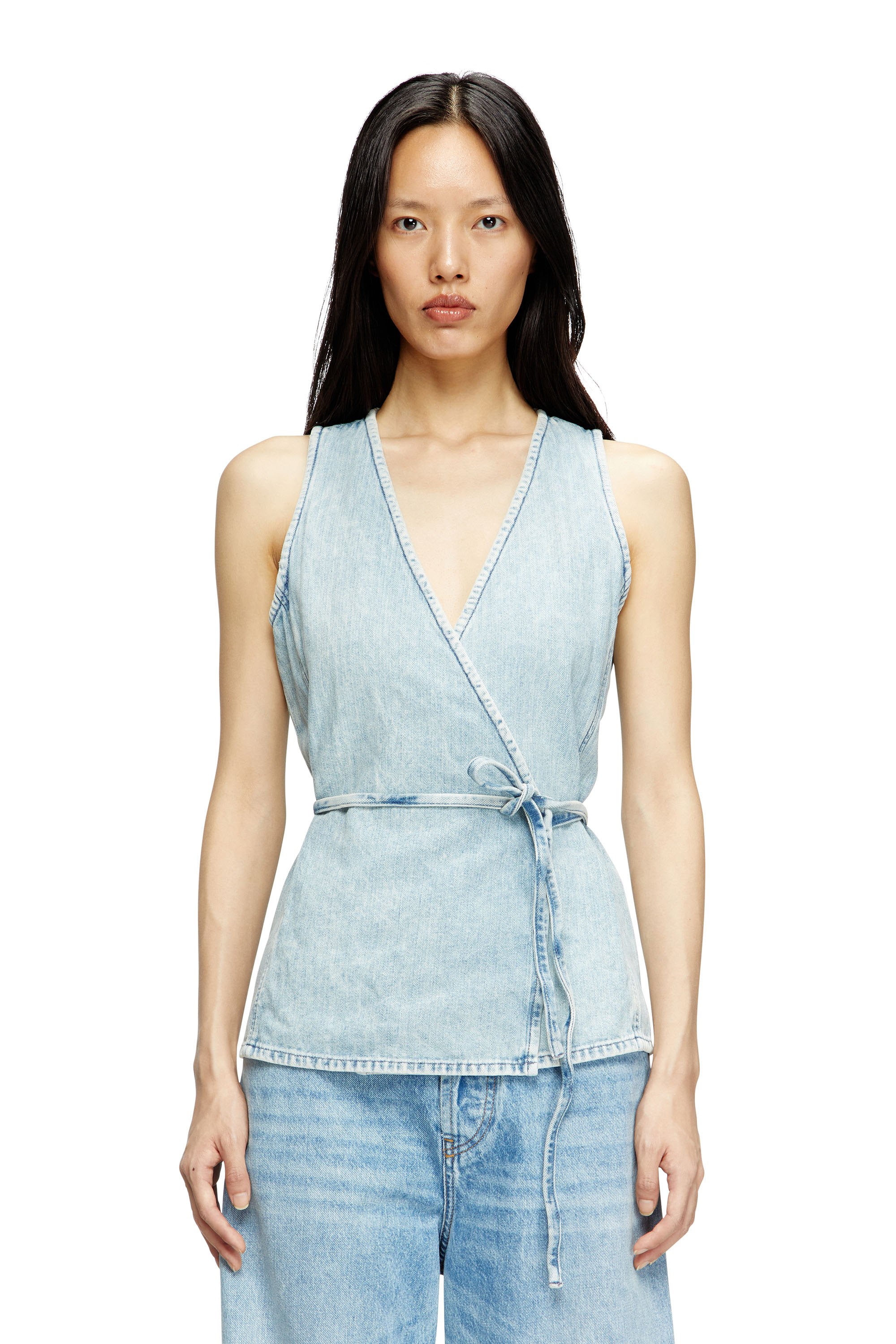 Diesel - DE-VERN, Woman's Wrap top in herringbone denim in Light Blue - 3