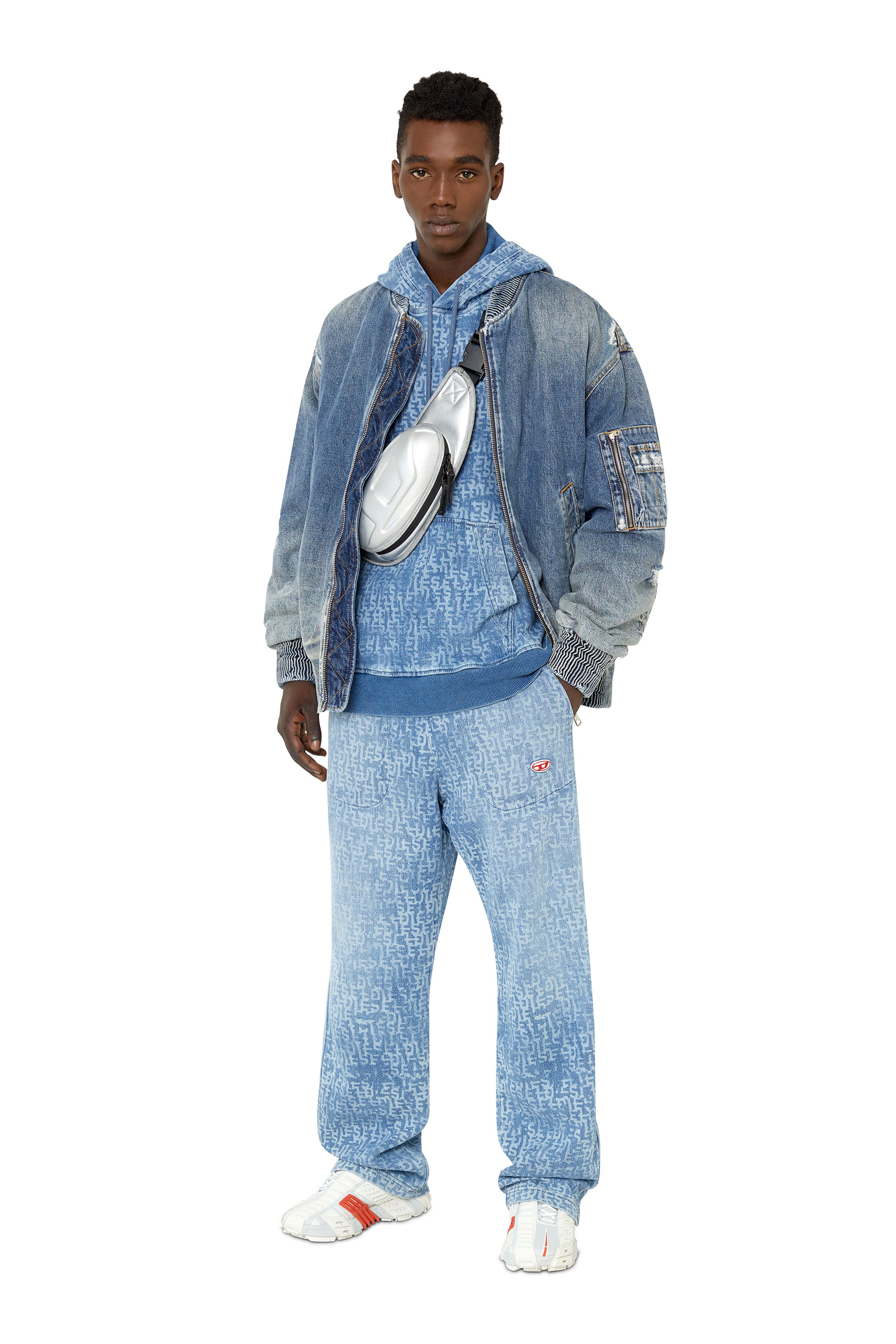 Diesel - D-UM-RIB TRACK DENIM HOODIE, Light Blue - Image 2