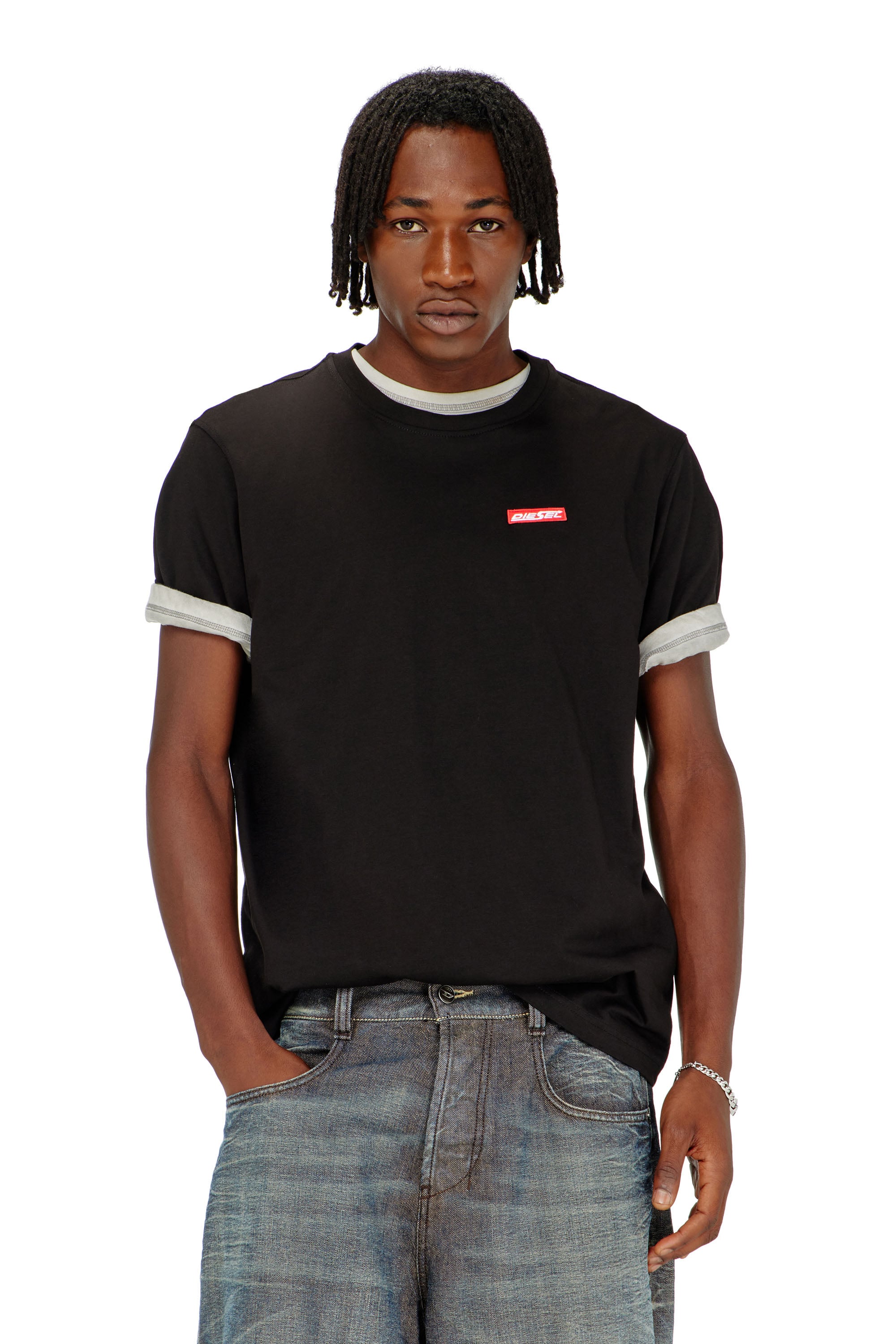Diesel - T-ADJUST-AA12, Man's Cotton T-shirt with logo patch in Black - 1