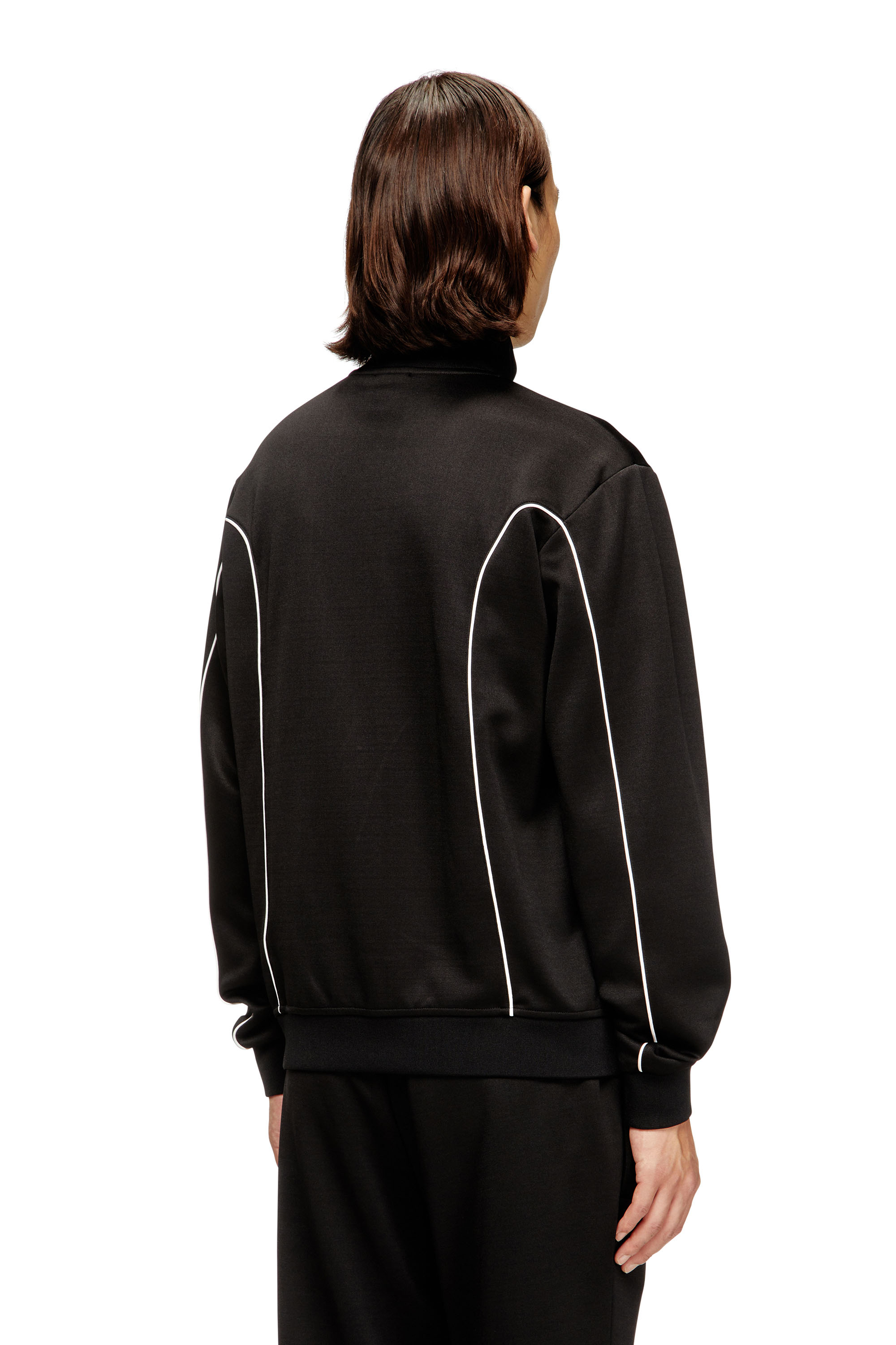 Diesel - S-LOCKING-DO, Man's Sweat fabric track jacket with contrast piping in Black - 4