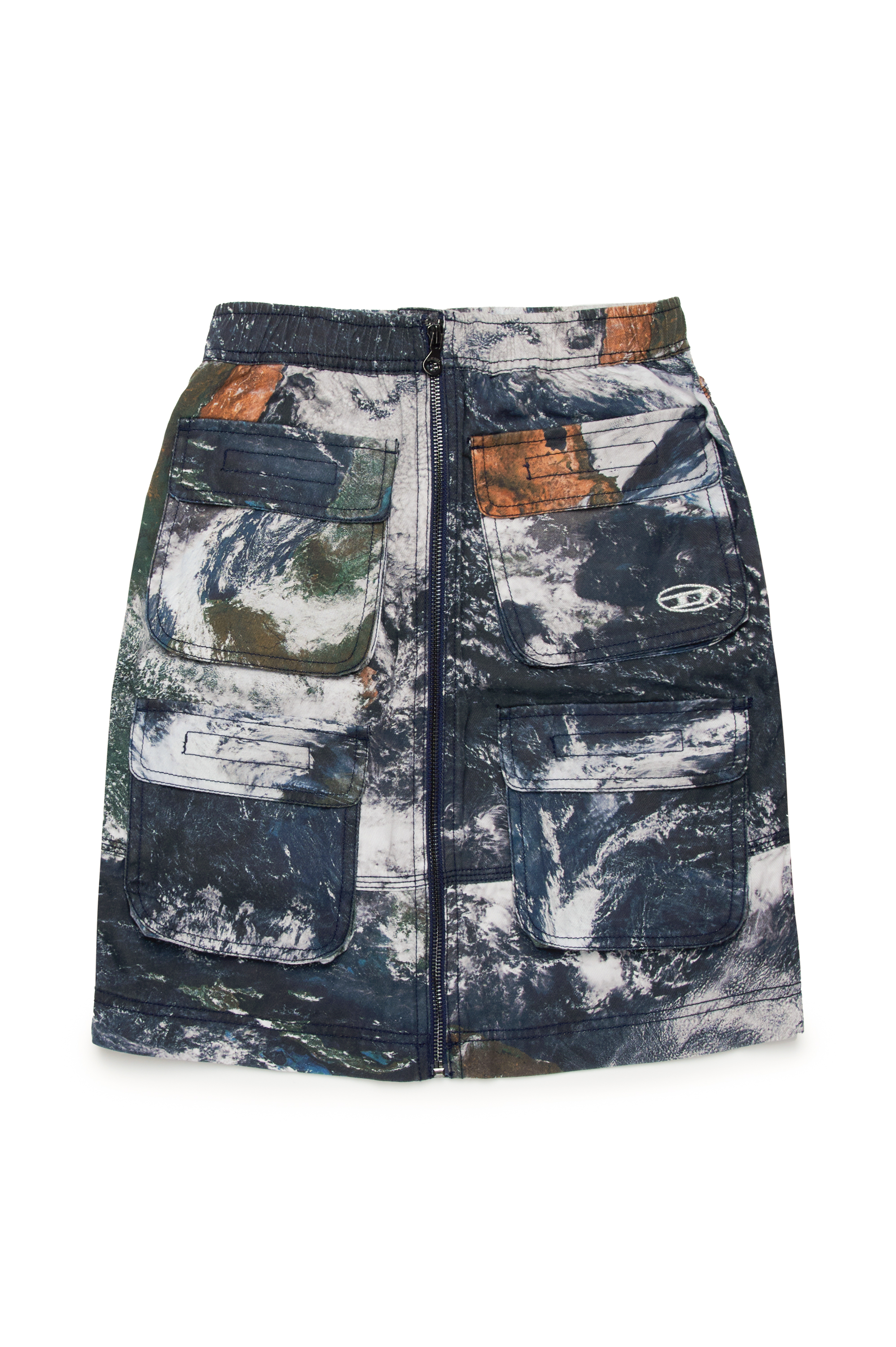 Diesel - GOMIRTCMF, Woman's Cargo skirt with Camo Planet print in Multicolor/Black - 1