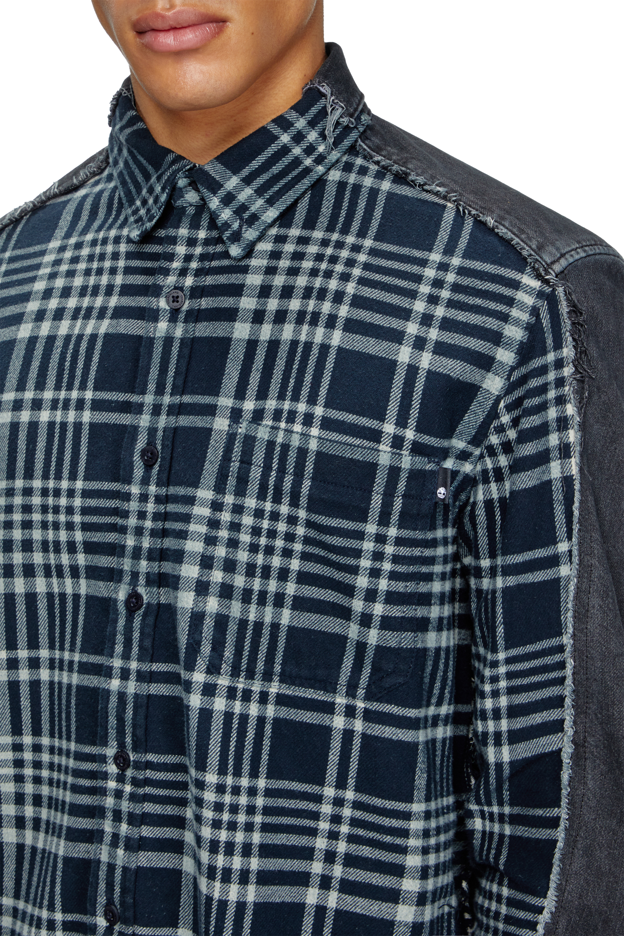 Diesel - Shirt Dieseloves 6B, Unisex's Overdyed check and denim shirt in Blue/Black - 5