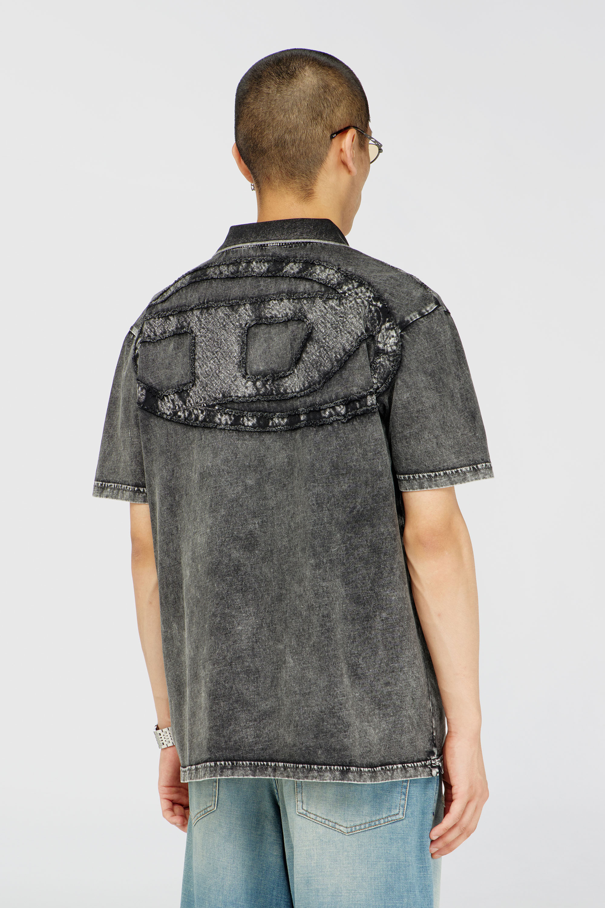 Diesel - T-REJUST-NC-DEN, Man's Polo shirt in denim-effect jersey in Dark grey - 4