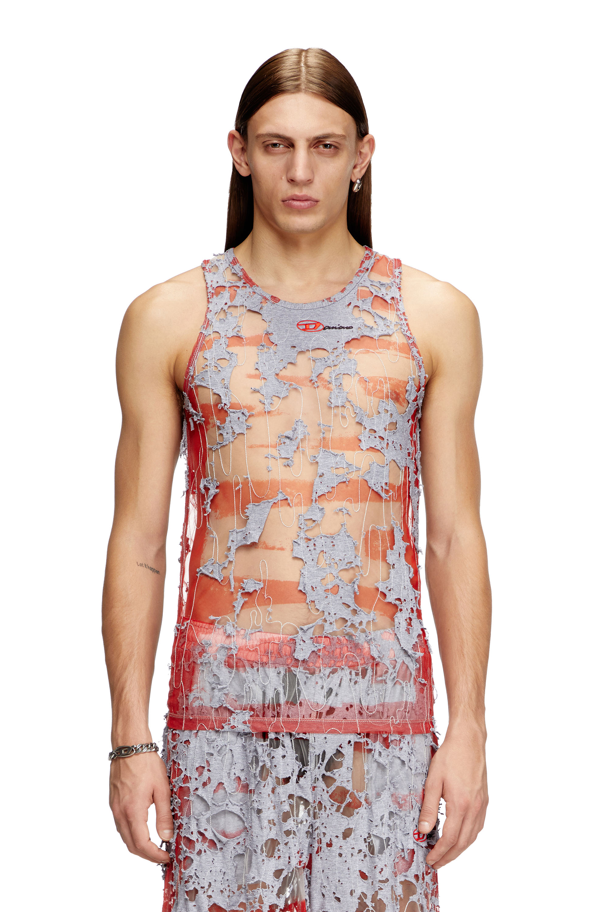 Diesel - T-LIFTY-DEVOR-DD, Unisex's Destroyed tank top in devoré jersey in Red/Grey - 2