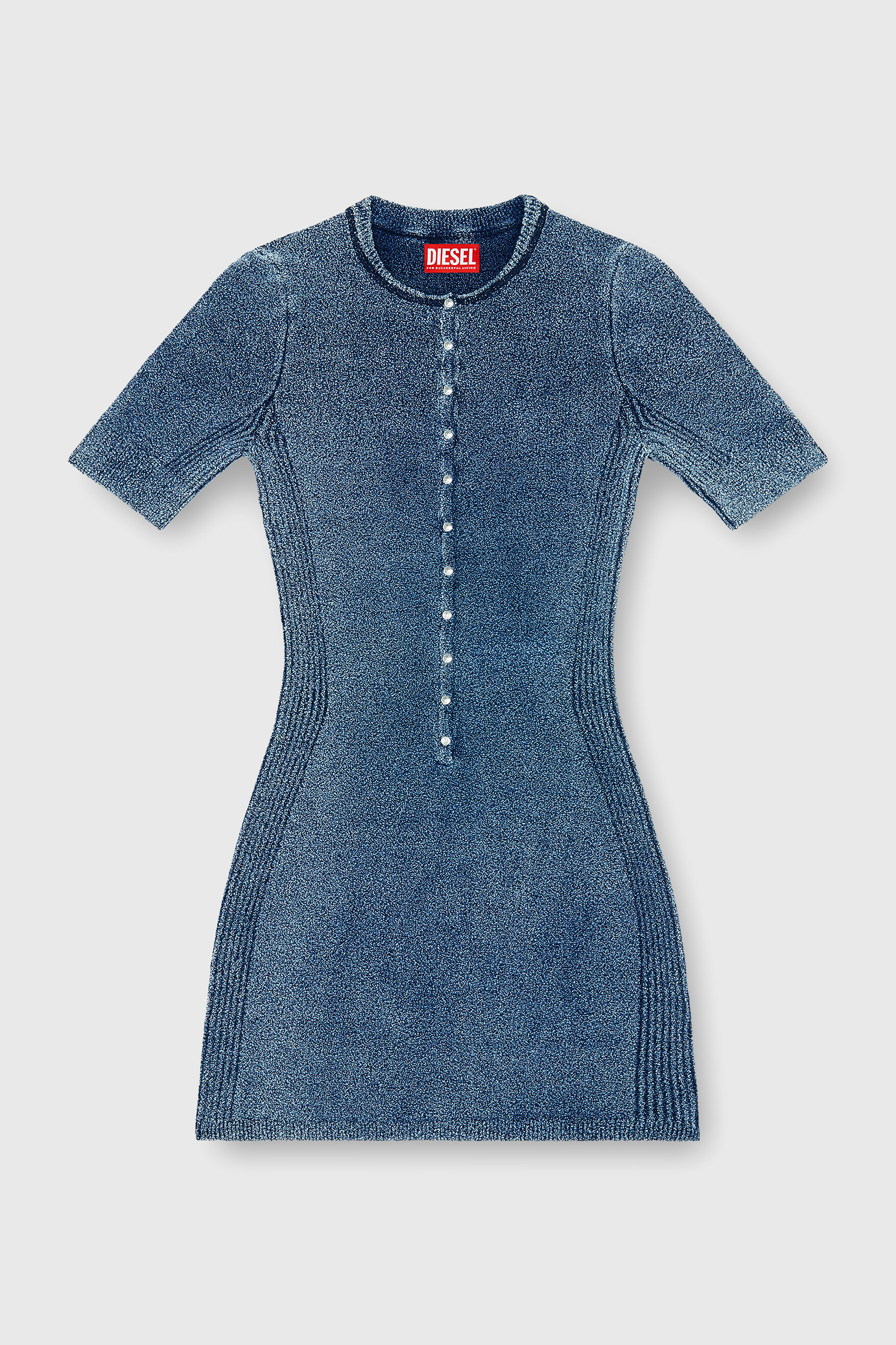 Diesel - M-ESTEE DRESS, Woman's Short dress in indigo boucl&eacute; knit in Medium blue - 2