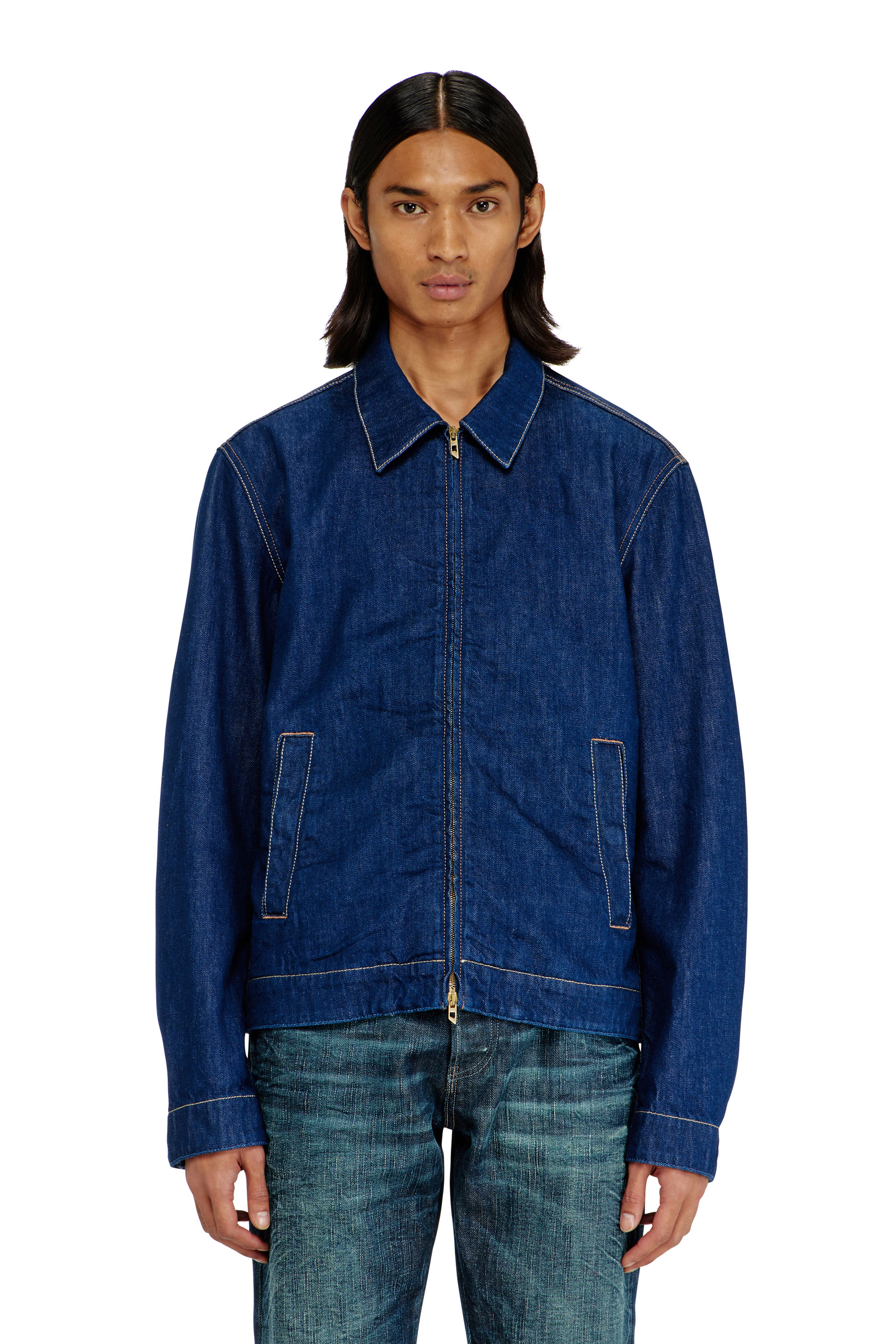 Diesel - D-ROHE, Man's Coach jacket in rinse denim in Dark Blue - 3