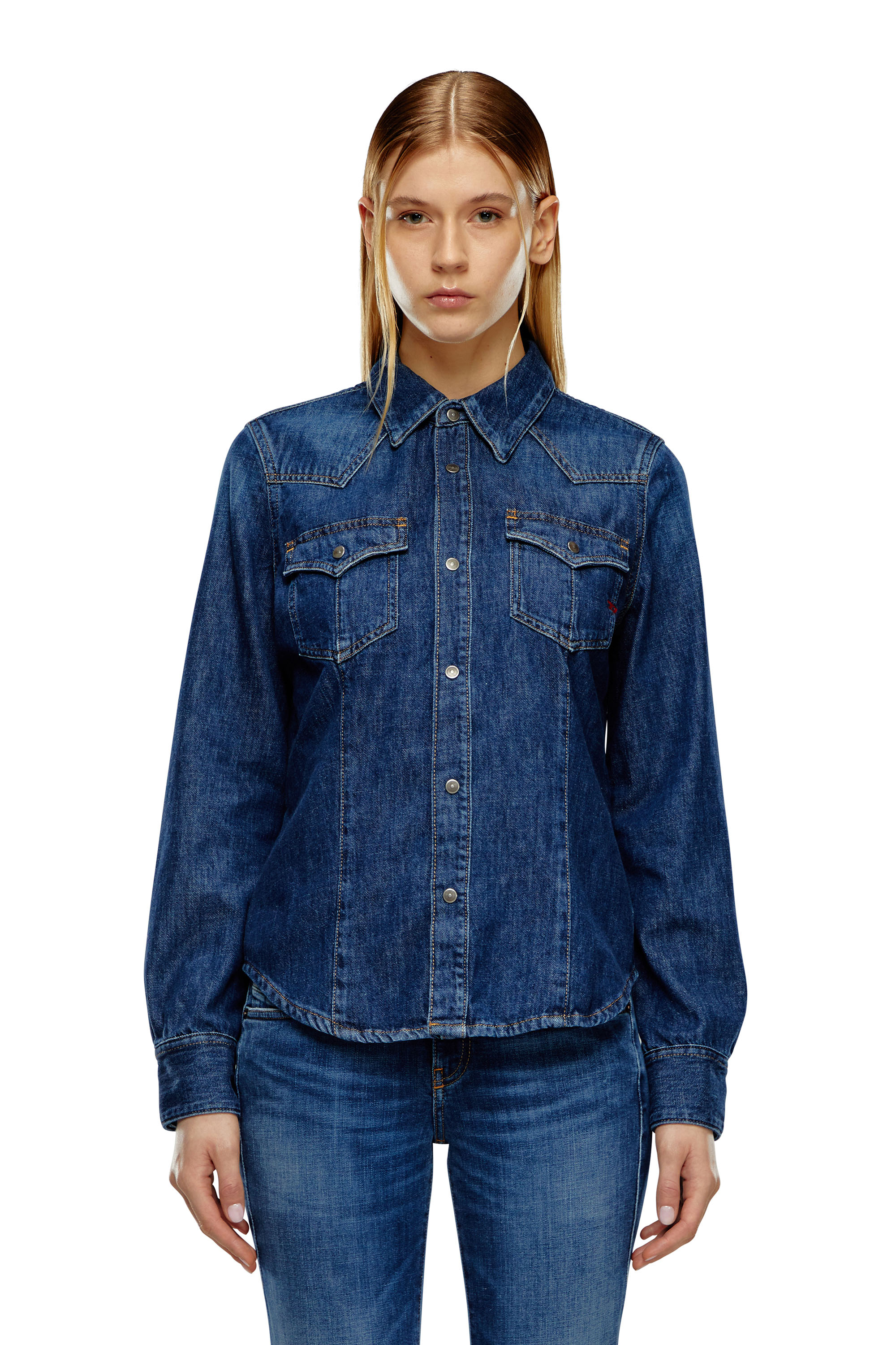 Diesel - DE-WAVES, Woman's Western shirt in denim in Blue - 1