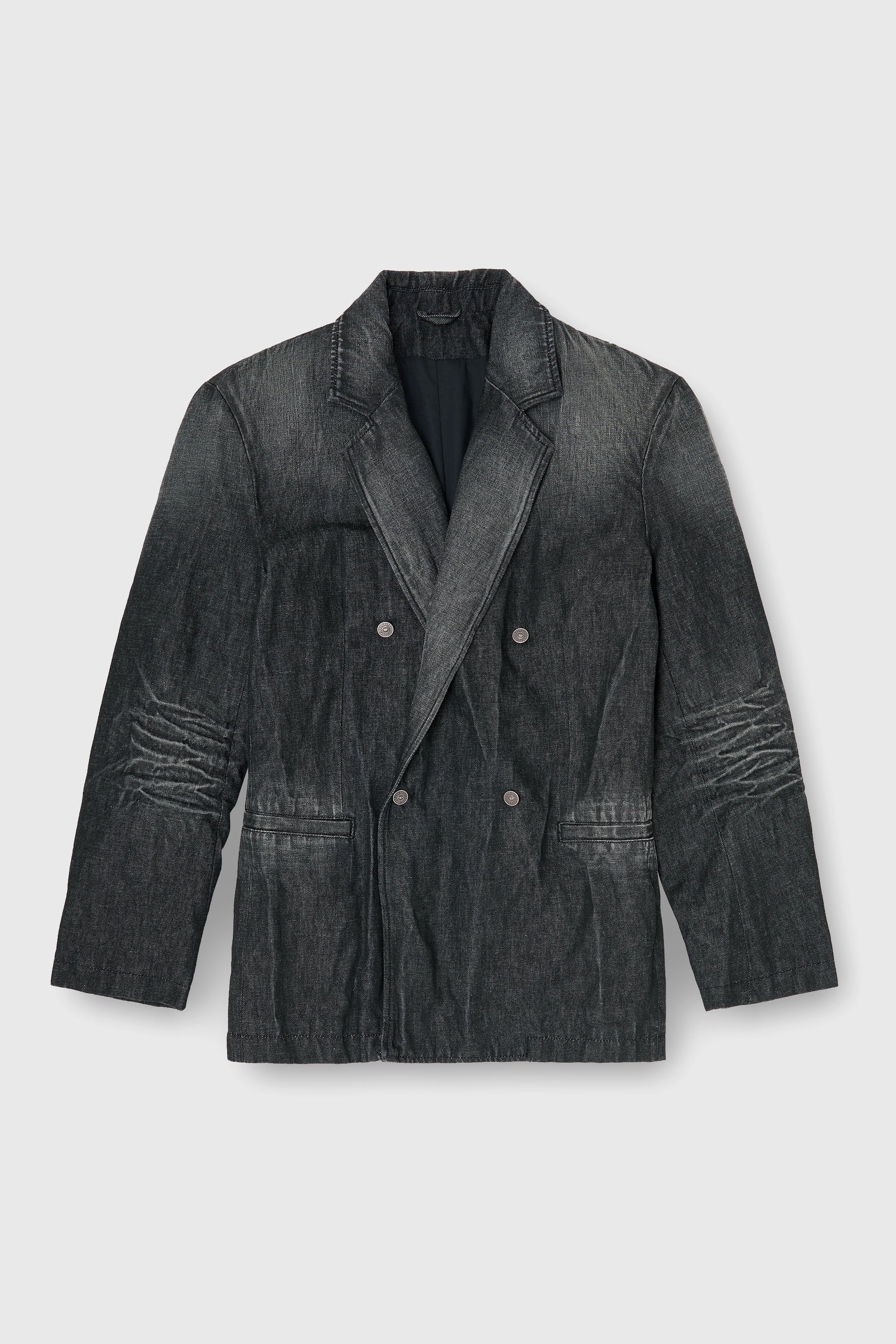 Diesel - D-KOT-FSJ, Man's Double-breasted blazer in creased denim in Black/Dark grey - 2