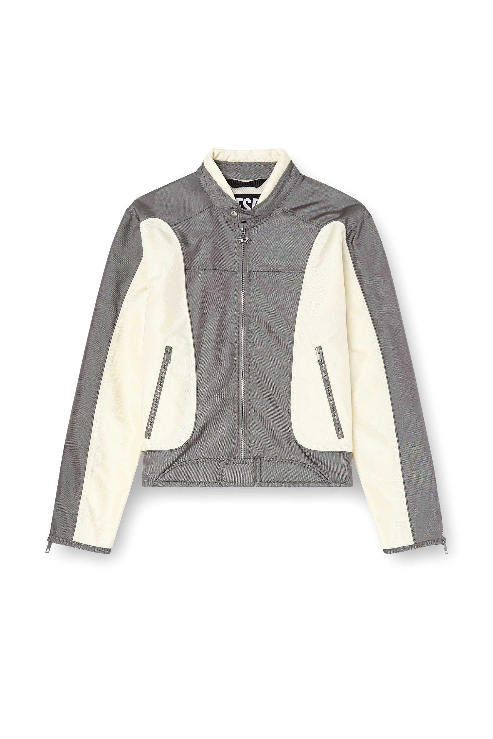 Diesel - J-BLINK-A, Man's Colour-block biker jacket with piping in Grey/White - 3