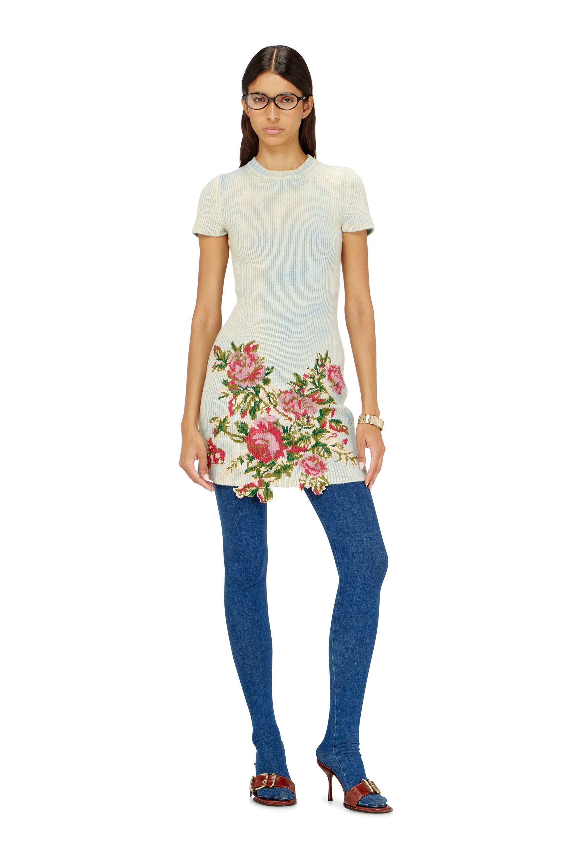 Diesel - M-RINNIE, Woman's Short dress in floral wool-blend knit in null - 2