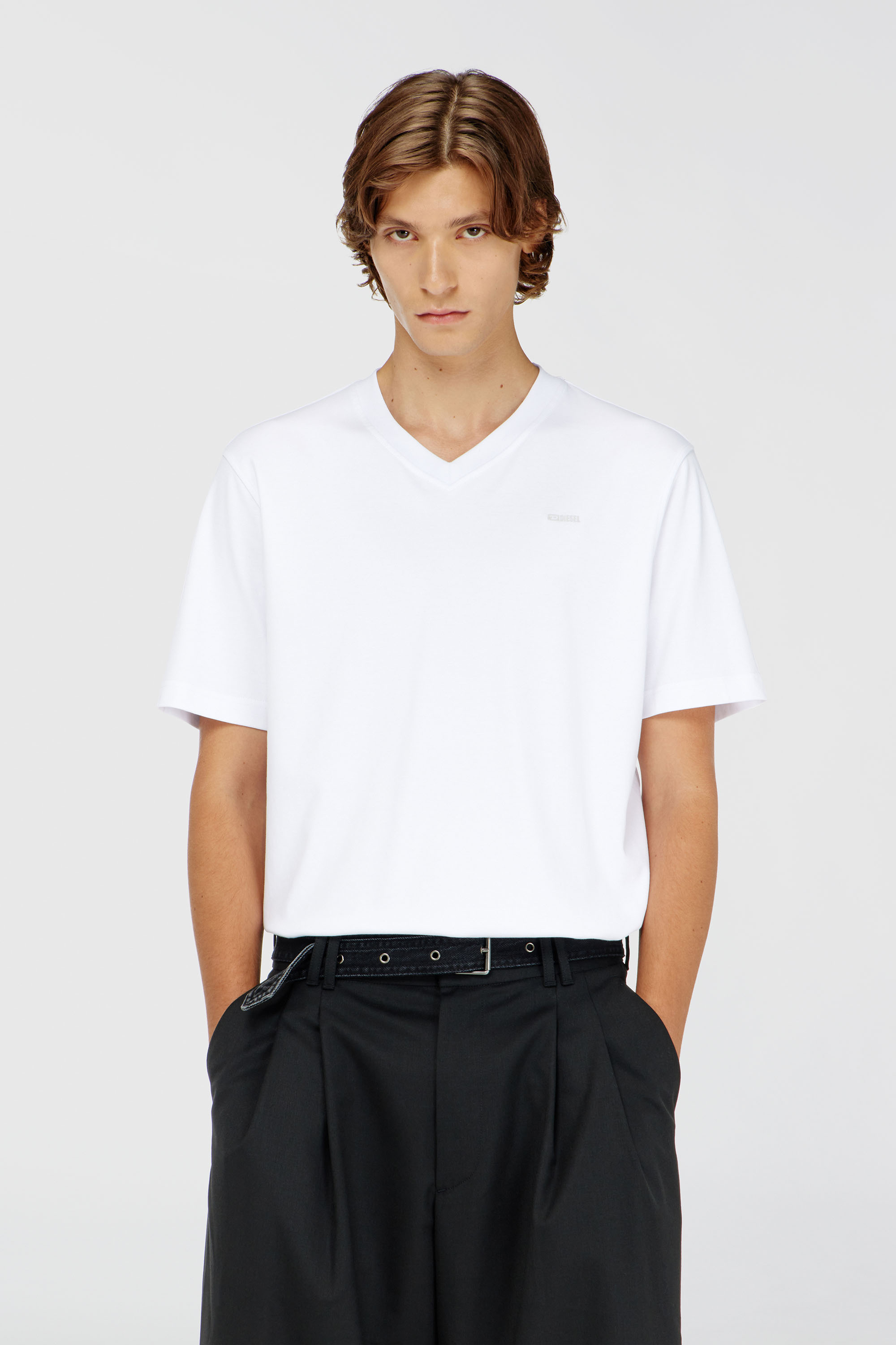 Diesel - T-ADJUST-V-MICRODIV, Man's V-neck T-shirt with micro logo embroidery in null - 1