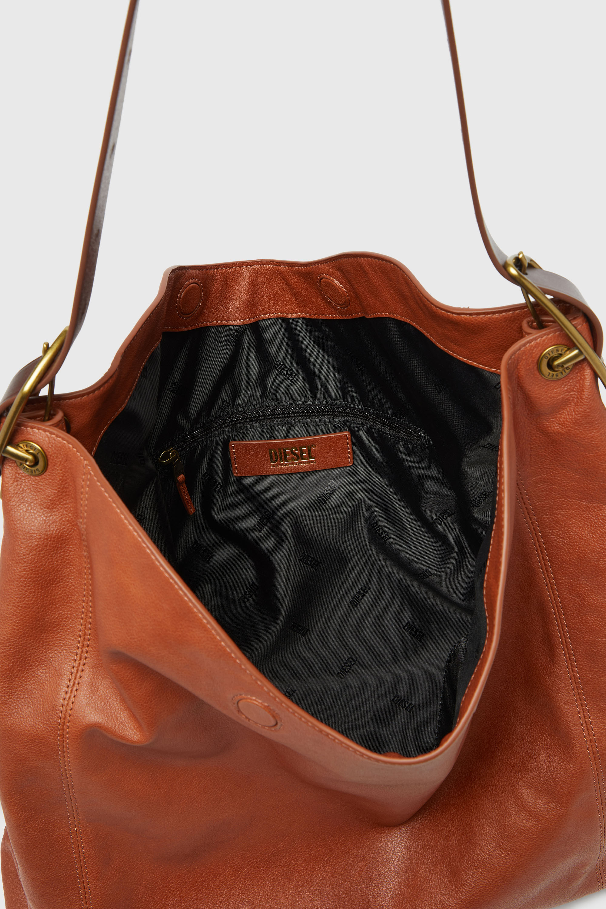 Diesel - D-LINE HOBO L, Woman's D-Line-Hobo bag in shiny leather in Brown - 5