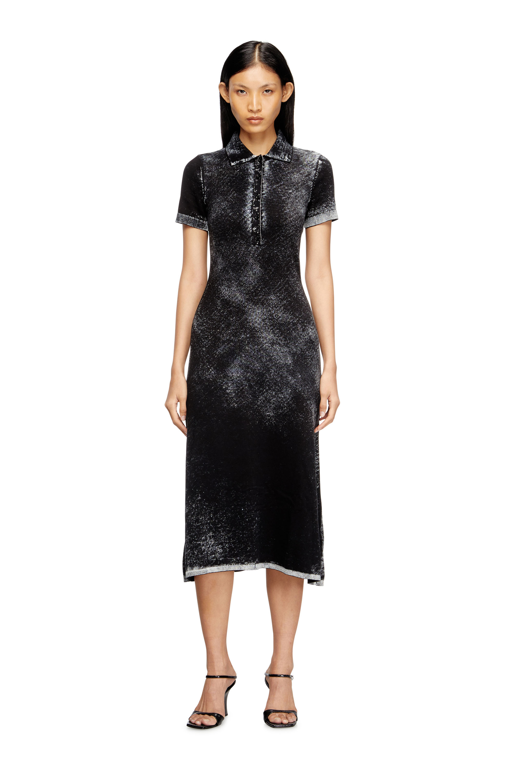 Diesel - M-LOURENS, Woman's Midi polo dress in reverse-printed knit in Black - 2