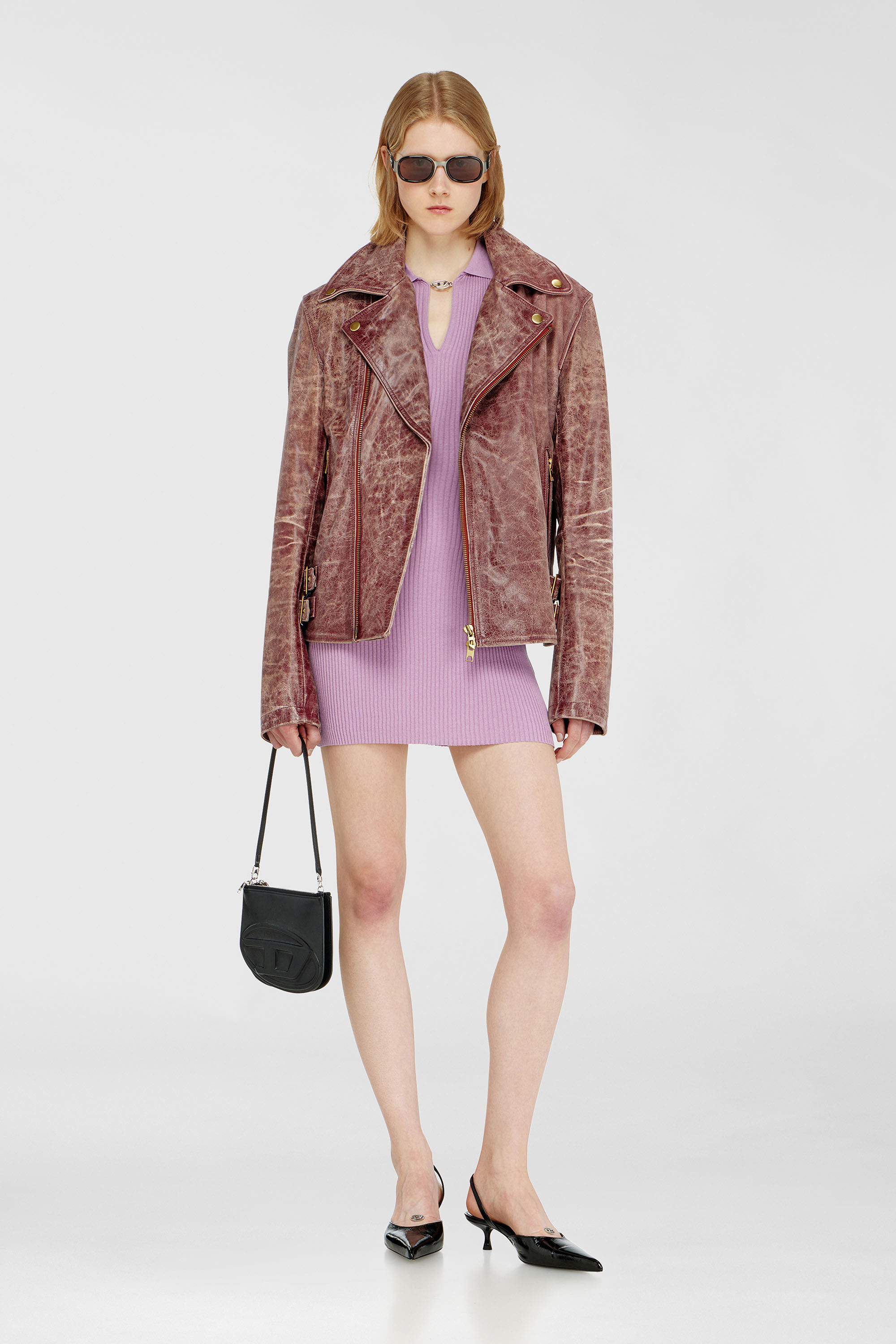 Short polo dress in silk-blend rib knit