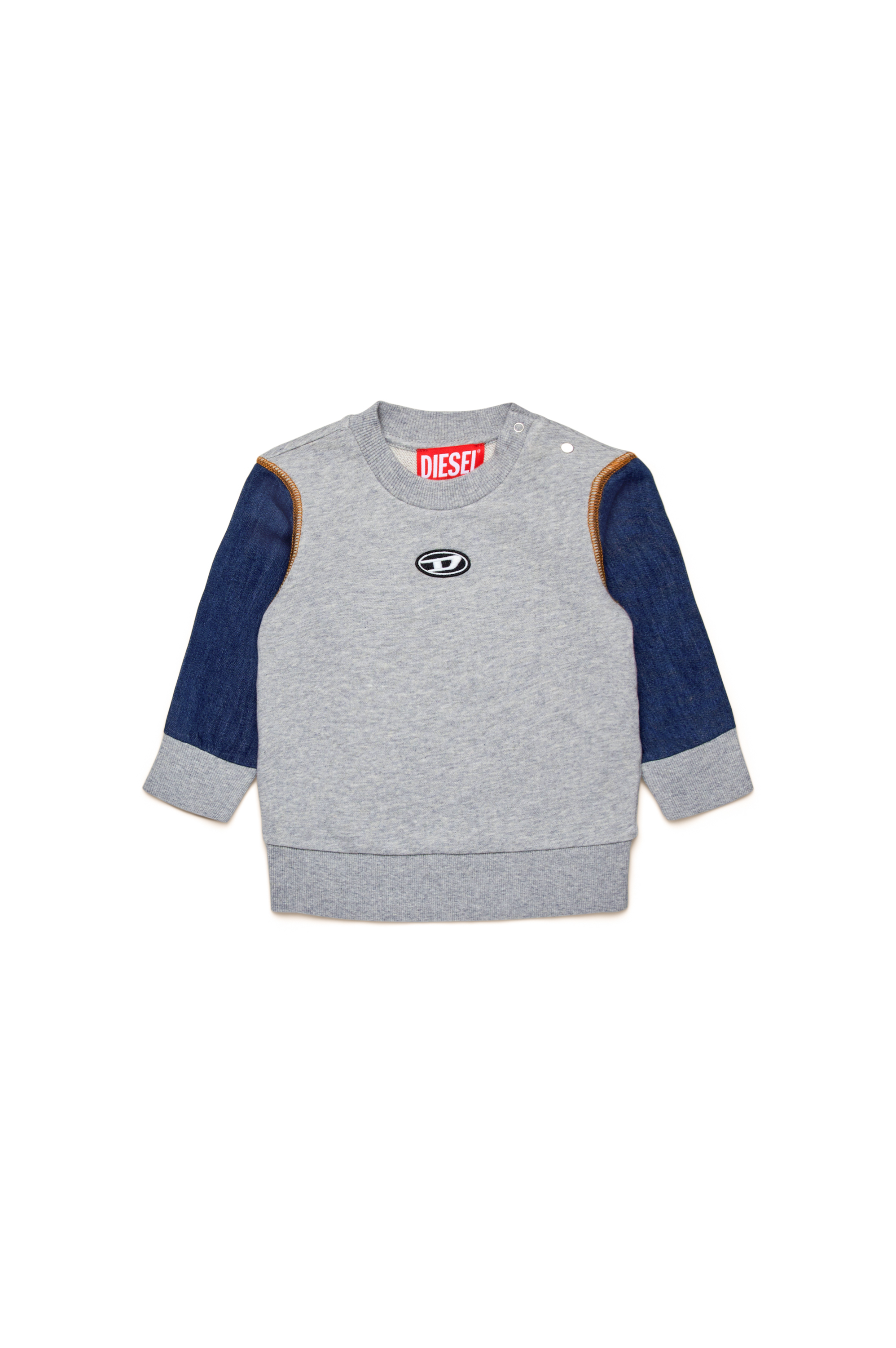 Diesel - SNOAHB, Unisex's Sweatshirt with denim sleeves in Grey/Blue - 1