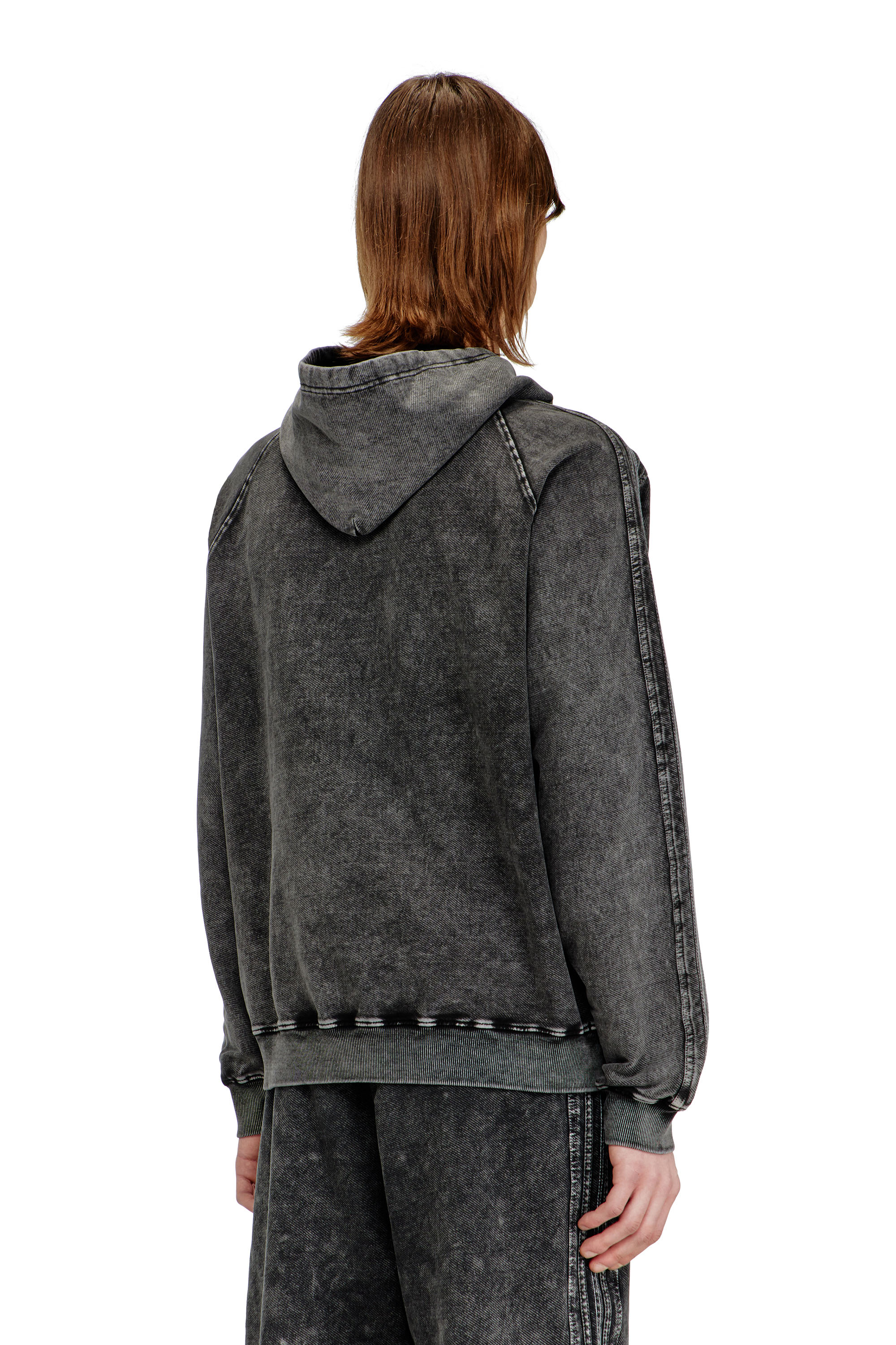 Diesel - S-ALTBOXT-HOOD, Man's Hoodie in washed cotton with Oval D embroidery in Black/Dark grey - 4