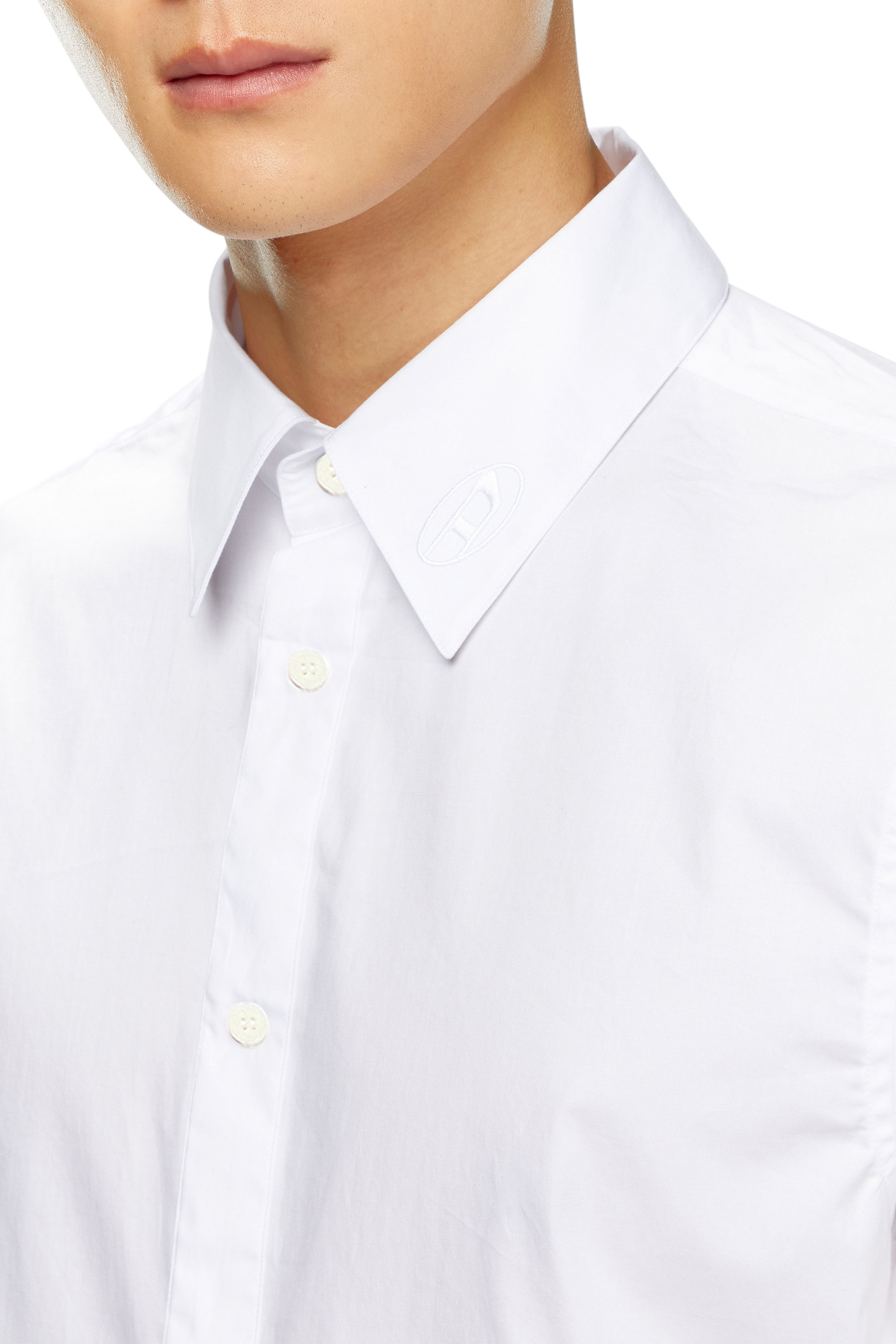 Diesel - S-FITTY-A, Man's Formal shirt with logo-embroidered collar in White - 5