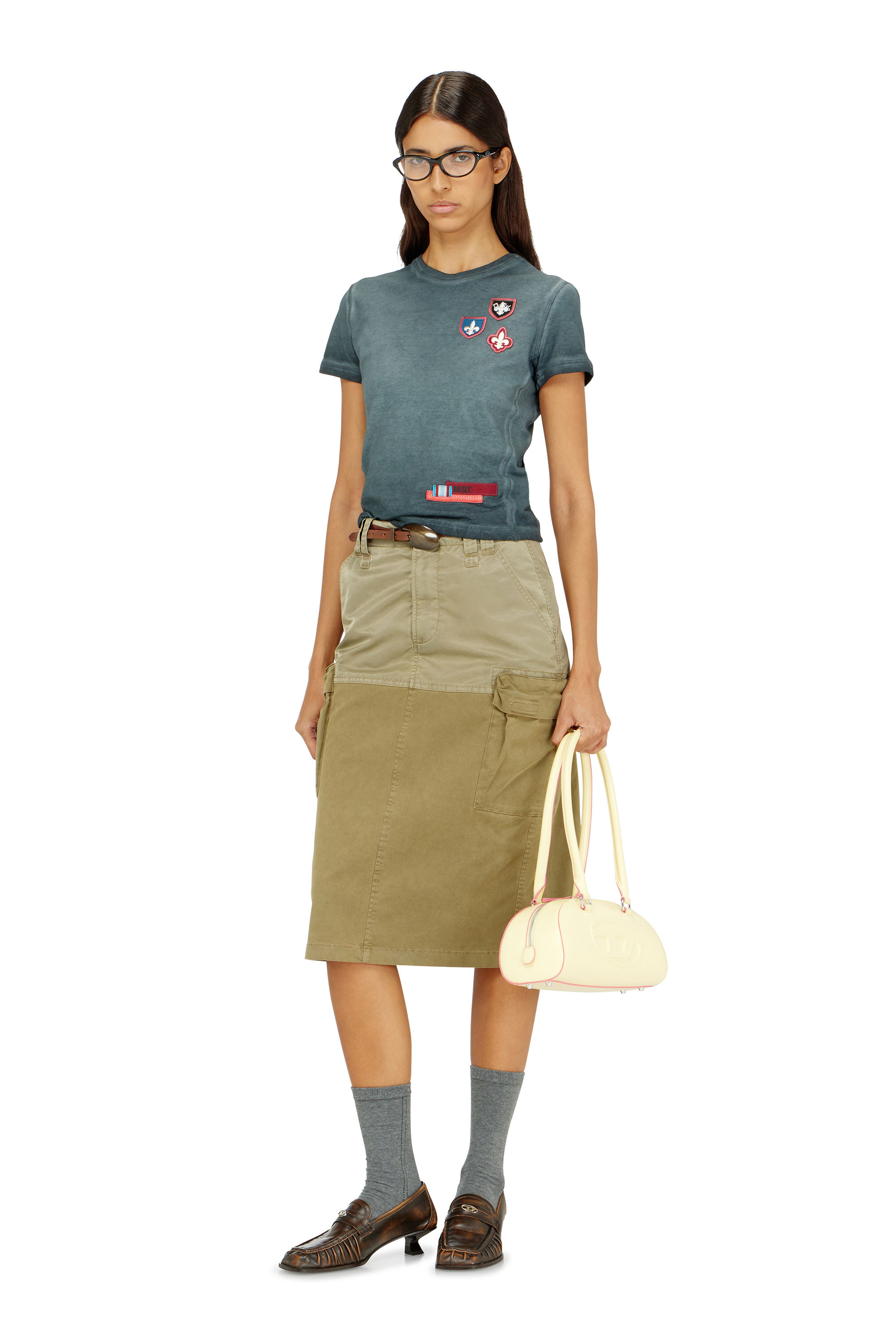 Diesel - T-UNCUTY-WAF, Woman's T-shirt with patches and microwaffle sides in null - 1