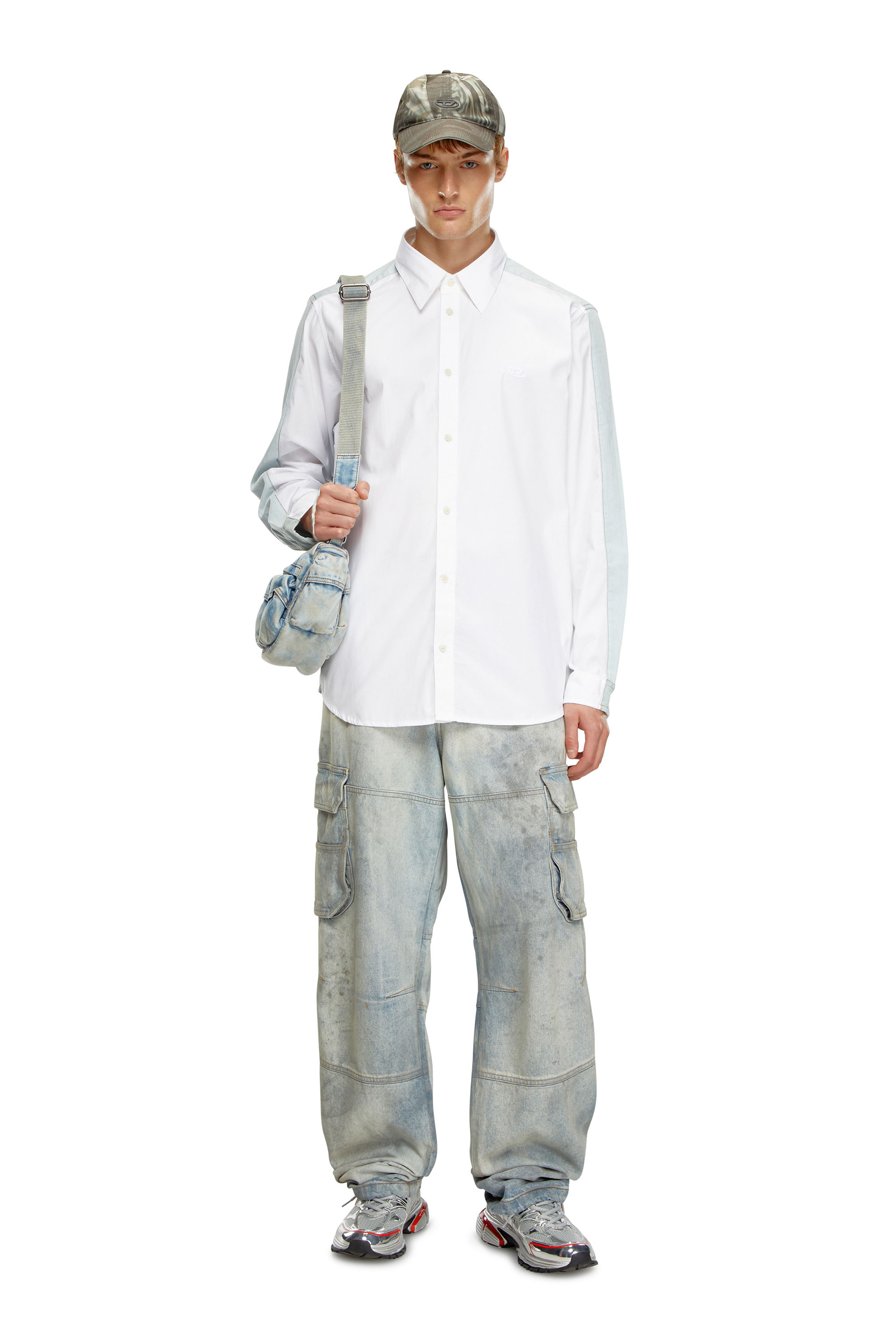 Diesel - S-SIMPLY-DNM, Man's Shirt in cotton poplin and denim in White/Blue - 2