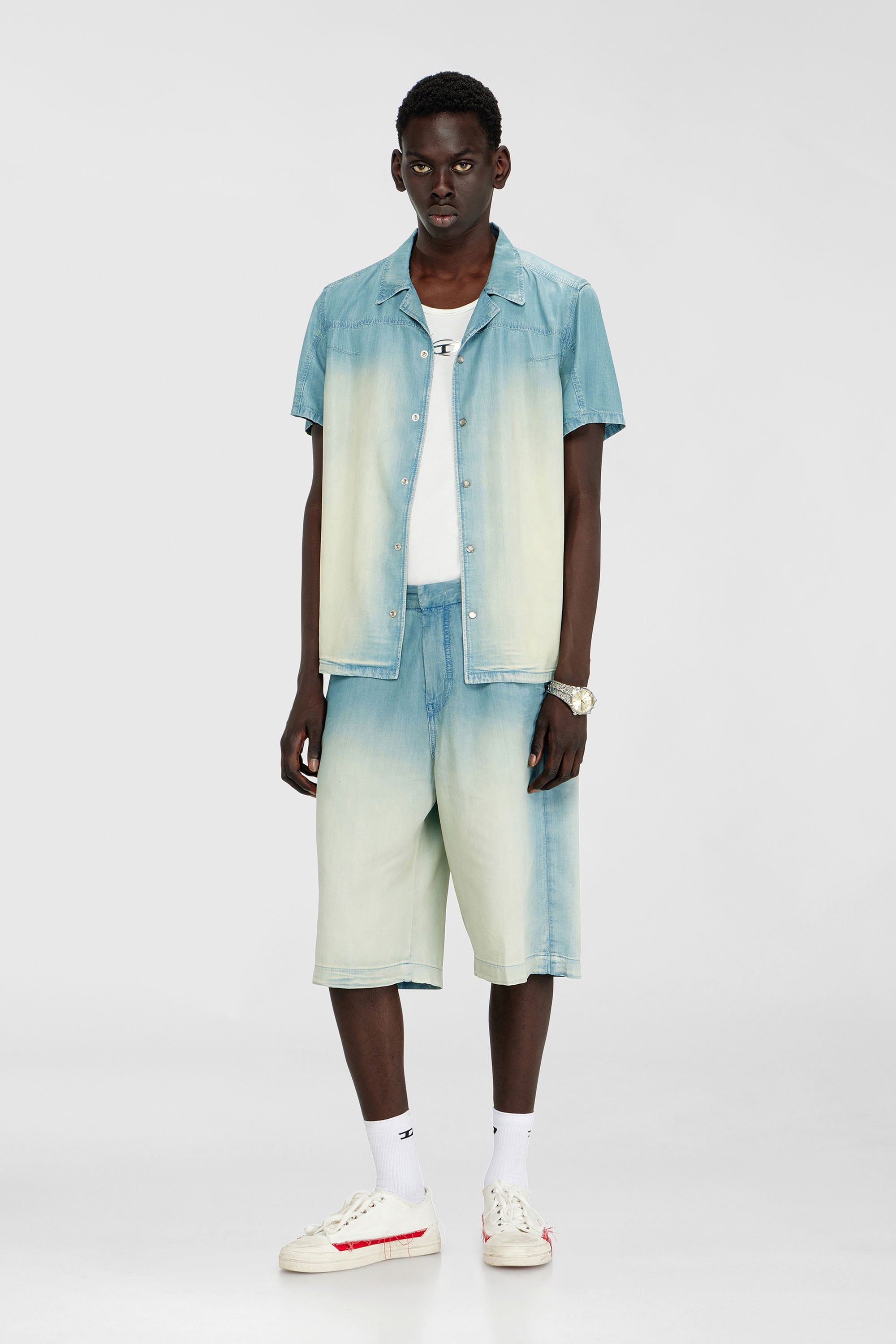 Diesel - D-TYLOR-SHORT-S, Man's Shorts in fluid overdyed denim in Light Blue - 1