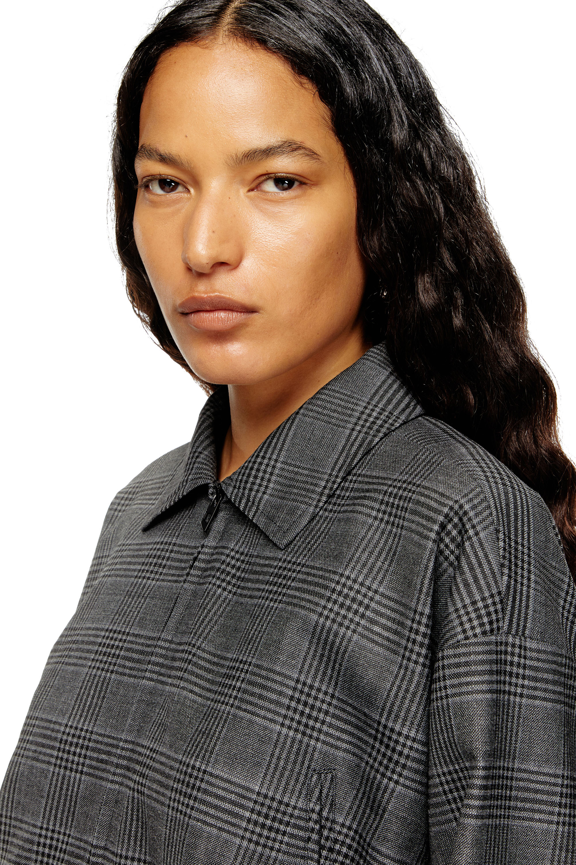 Diesel - J-TING-FEM, Woman's Cropped Prince of Wales wool-blend coach jacket in Black - 5