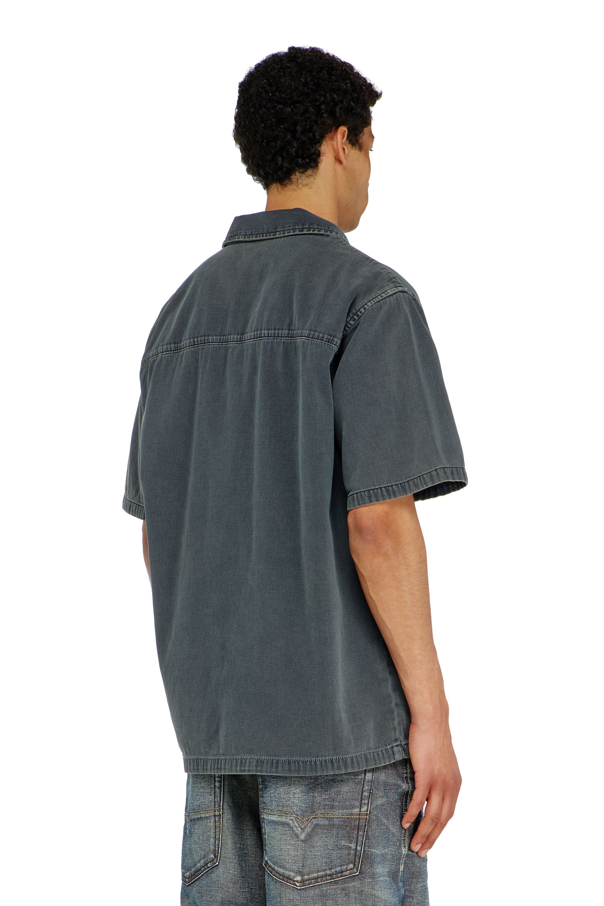 Diesel - D-NABIL-P, Man's Bowling shirt in coloured denim in Dark grey - 4