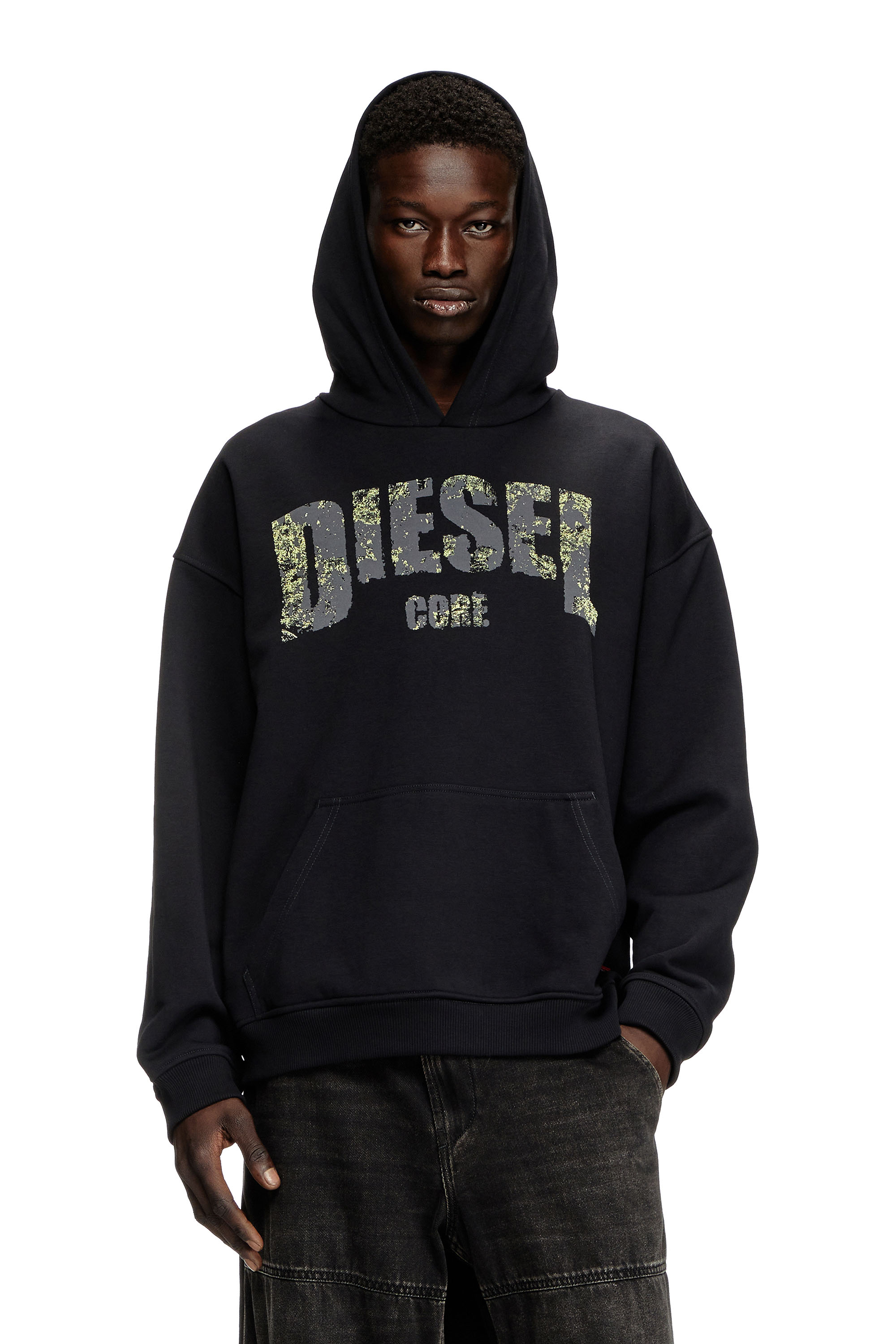 Diesel - S-BOXT-HOOD-R13, Man's Hoodie with destroyed-effect logo print in Black - 1