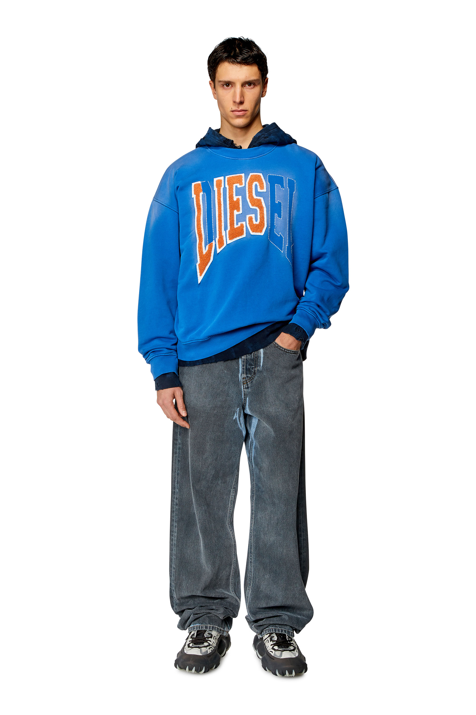 Diesel - S-BOXT-N6, Man College sweatshirt with LIES patches in Blue - Image 2