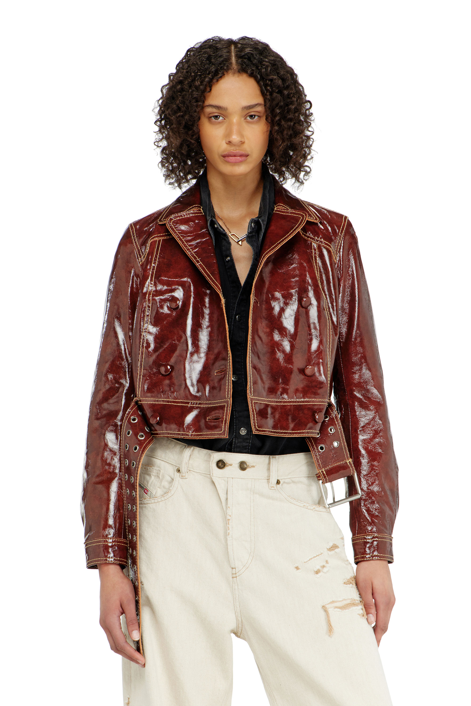 Diesel - L-EGEND, Woman's Patent-leather jacket with large belt in null - 1