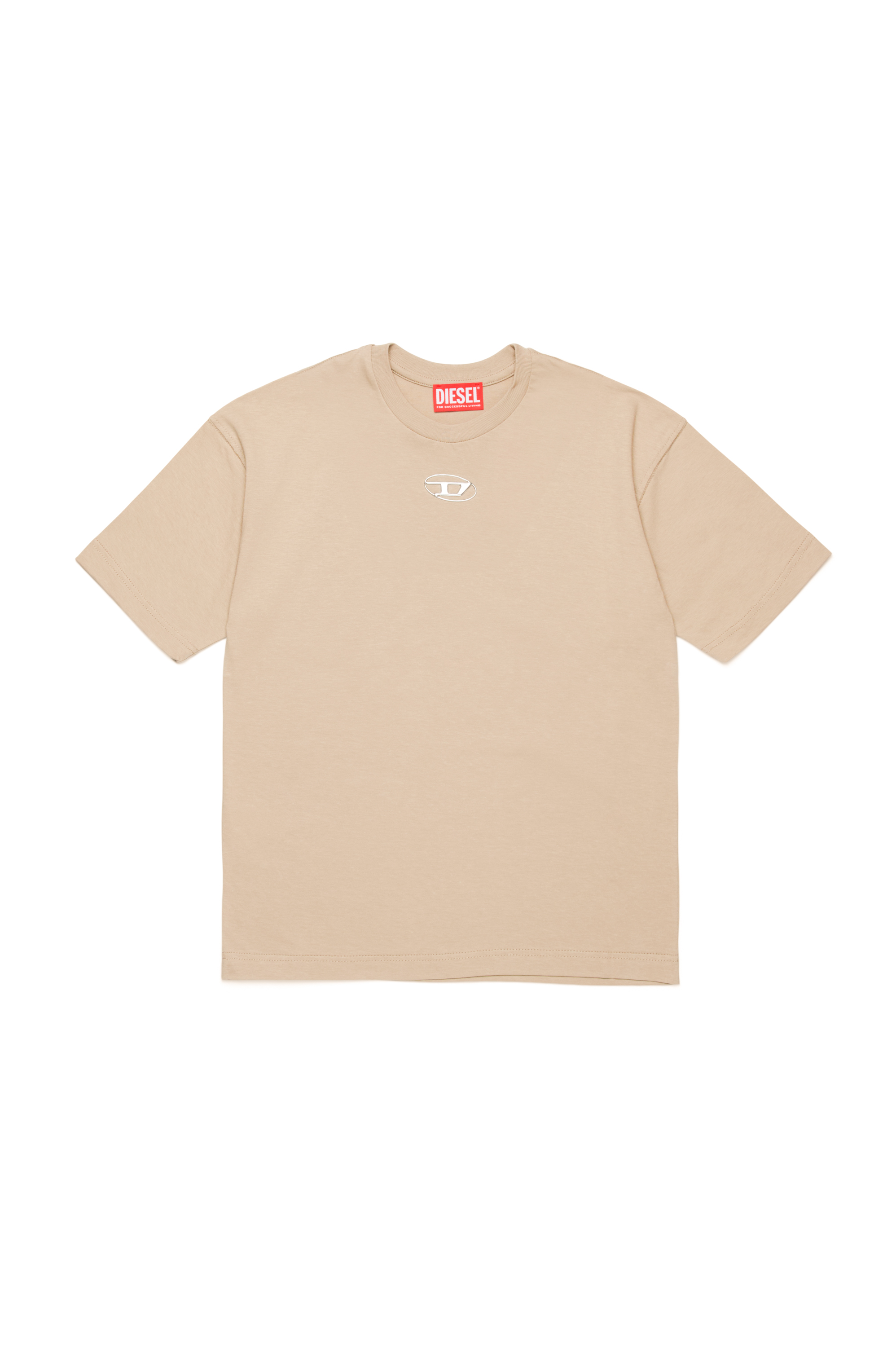 Diesel - TMARCUS OVER, Man's T-shirt with metallic Oval D in Light Brown - 1