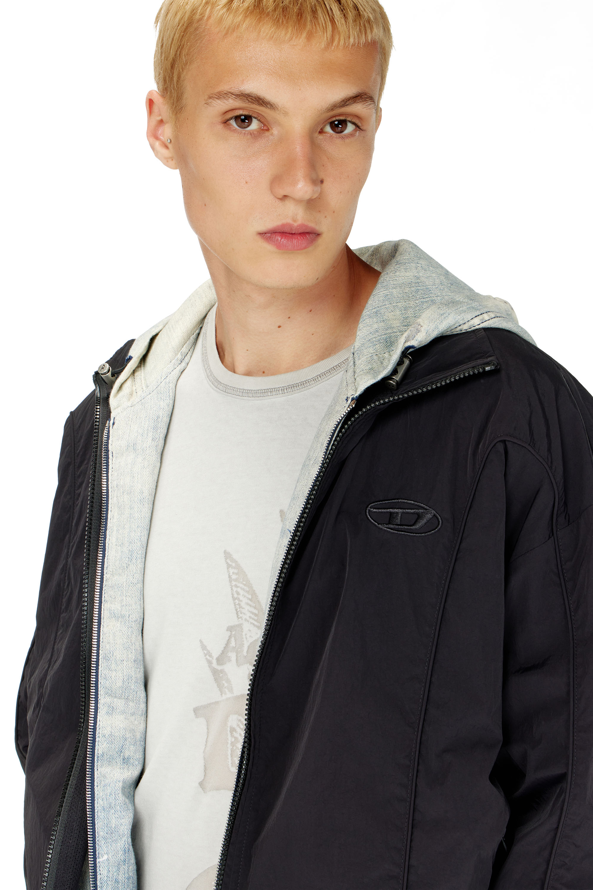 Diesel - J-FIVE-WRD-AKAD, Man's Crinkled-nylon jacket with piping in Black - 5