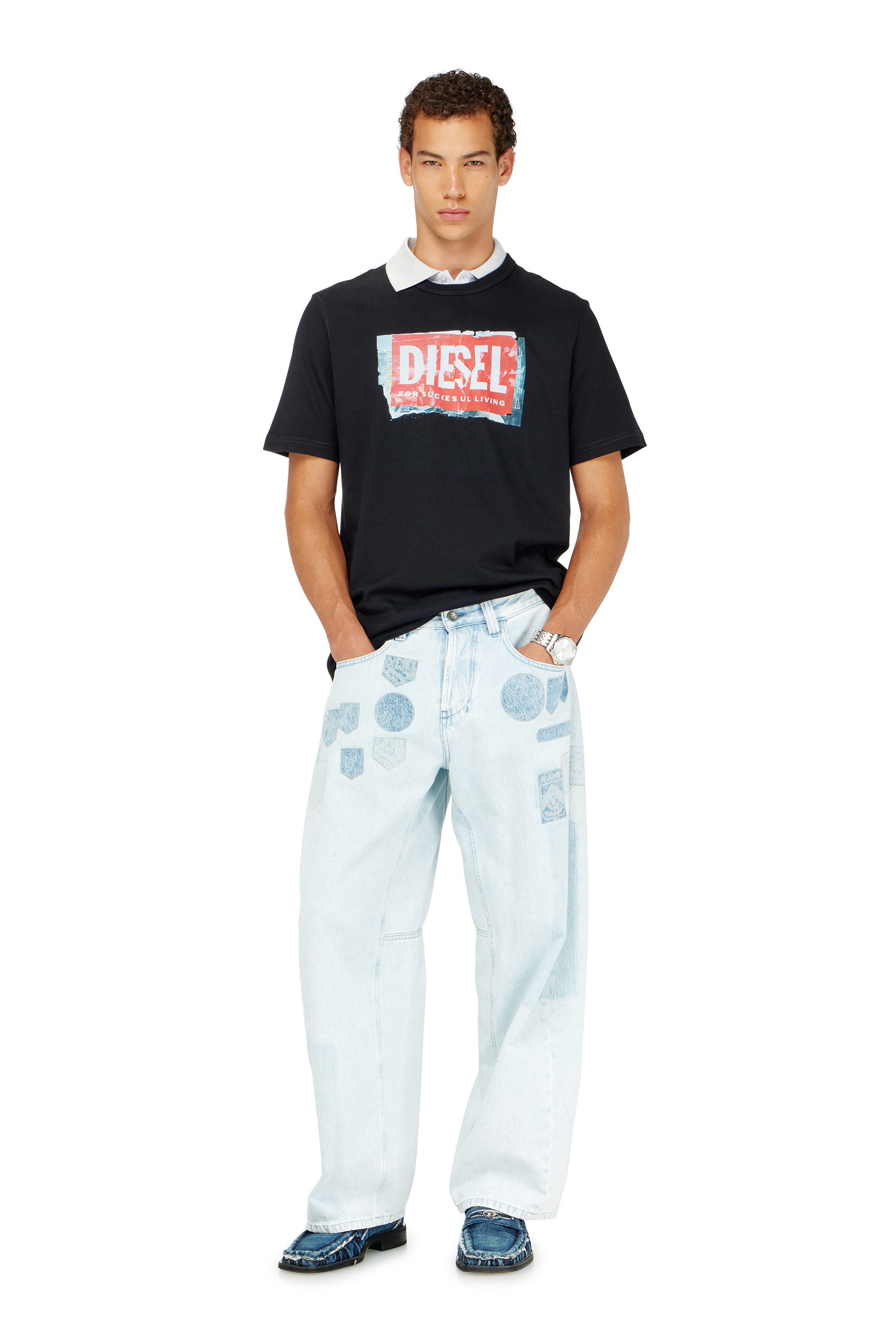 Diesel - T-ADJUST-Q6, Man's T-shirt with crumpled-effect logo in Black - 1