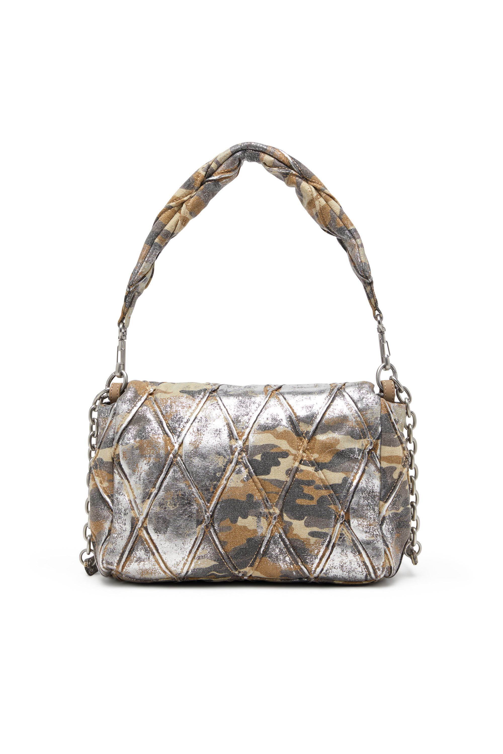 Diesel - CHARM-D SHOULDER M, Woman's Shoulder bag in metallic camo canvas in Multicolor/Brown - 2