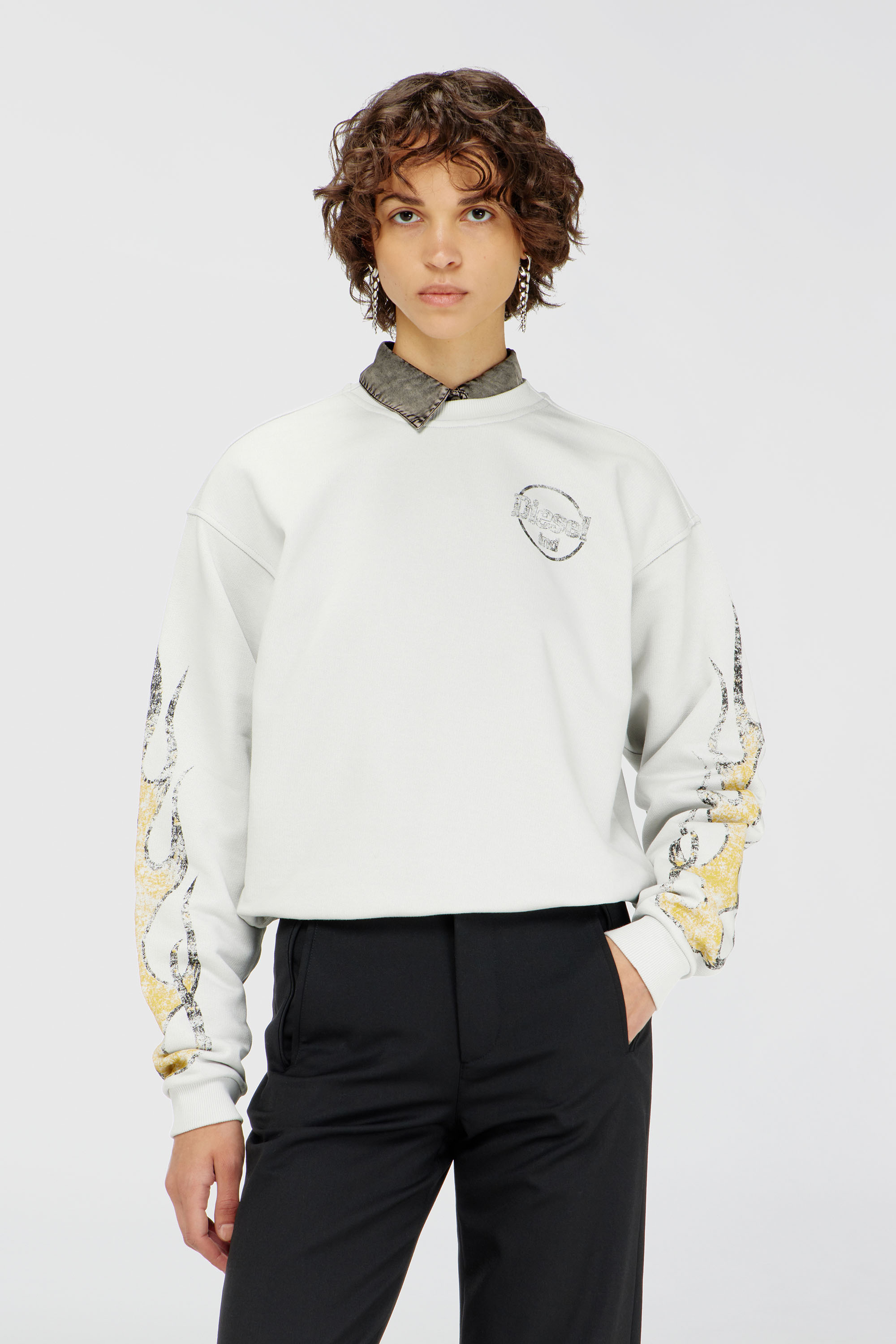 Diesel - F-CREWY-B3, Woman's Drawstring-hem sweatshirt with crack print in White - 3