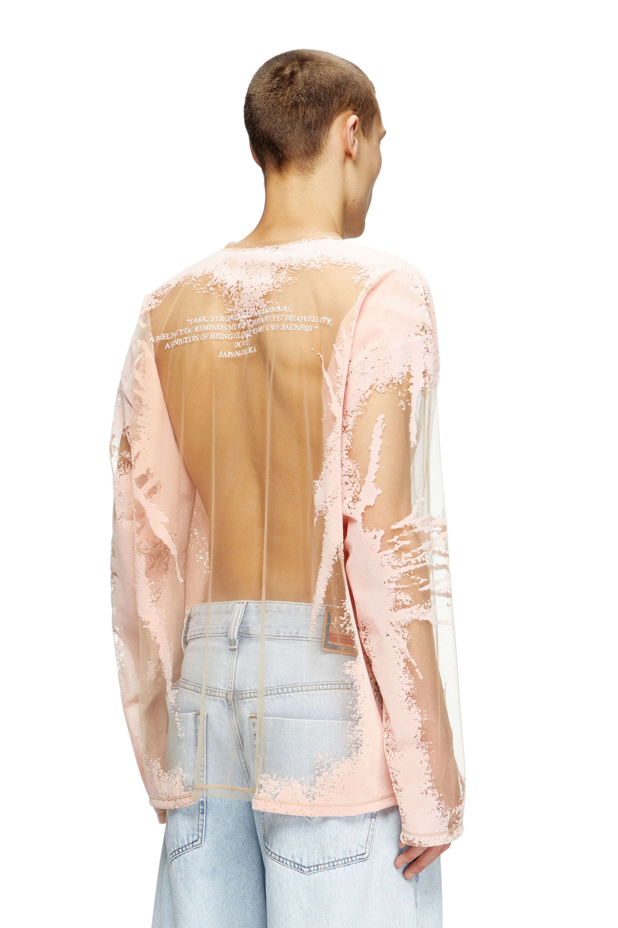 Diesel - T-HASSAN-LS-A, Unisex's Long-sleeve nylon T-shirt with lyrics print in Pink - 4