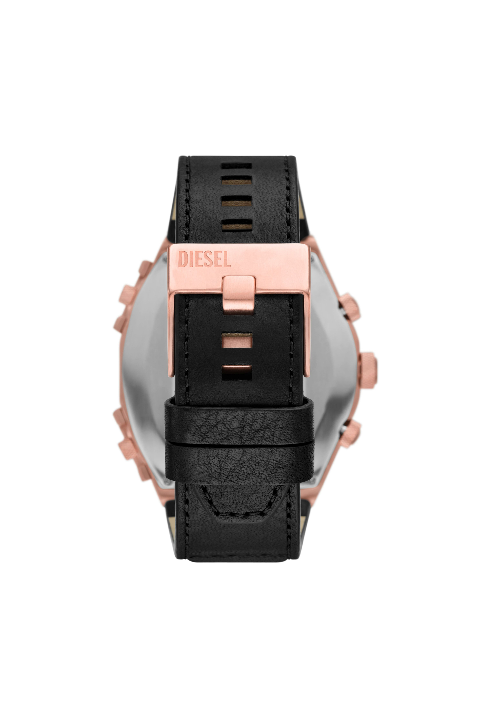Diesel - DZ7475, Man's Sideshow Black Leather Watch in Black/Pink - 2